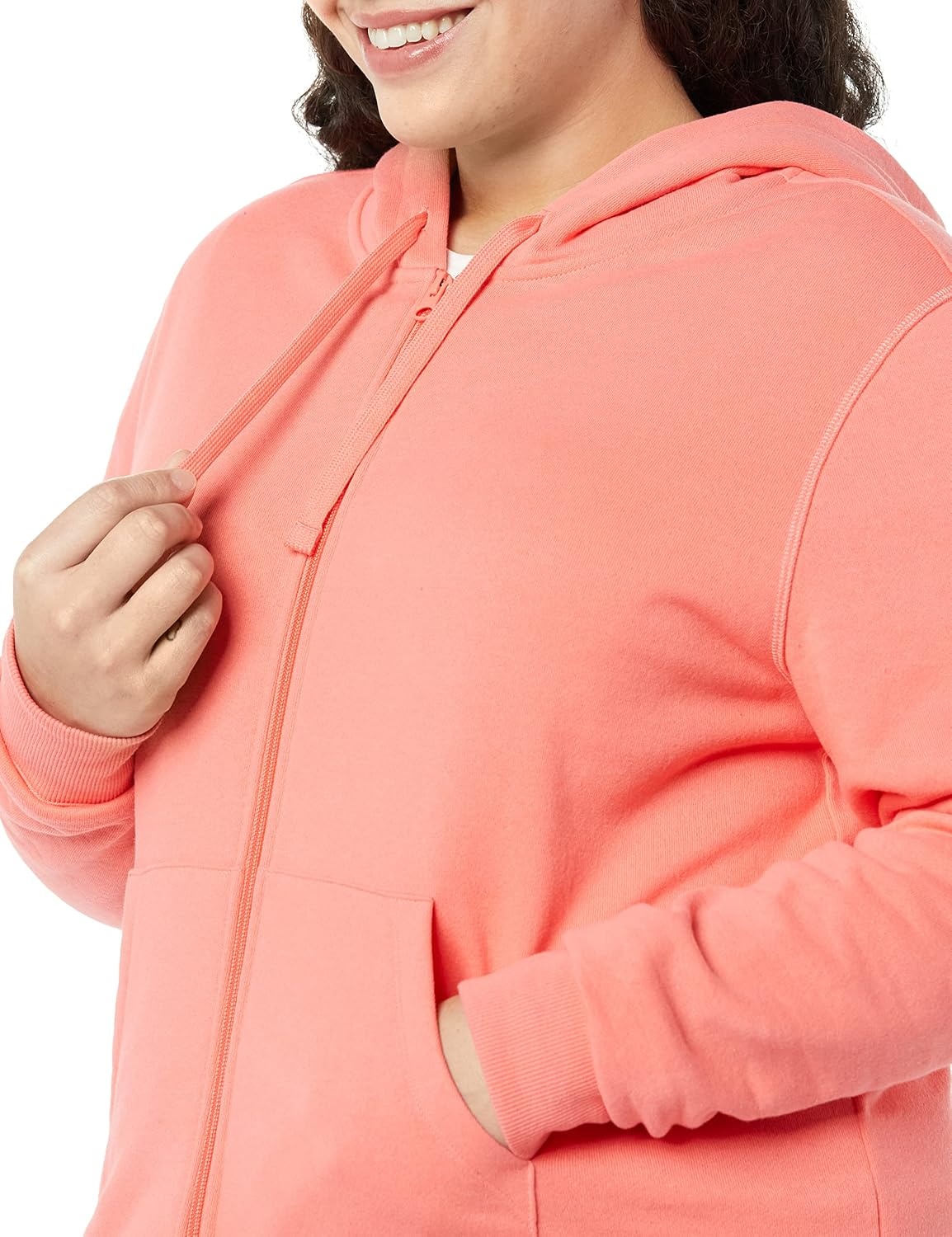 image:imageAmazon Essentials Womens Midweight Fleece FullZip Hoodie with Drawstring Available in Plus SizeCoral Pink