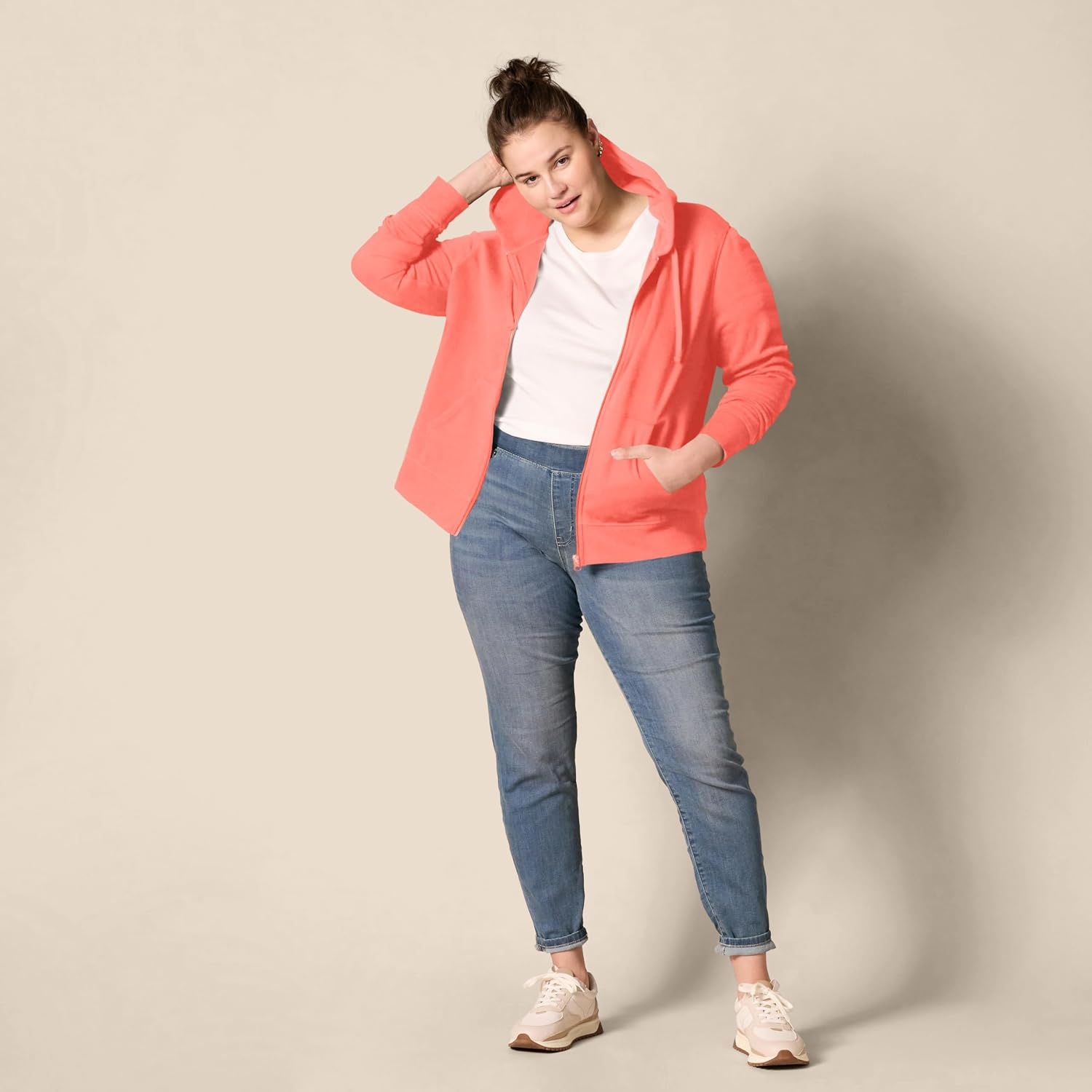 image:imageAmazon Essentials Womens Midweight Fleece FullZip Hoodie with Drawstring Available in Plus SizeCoral Pink