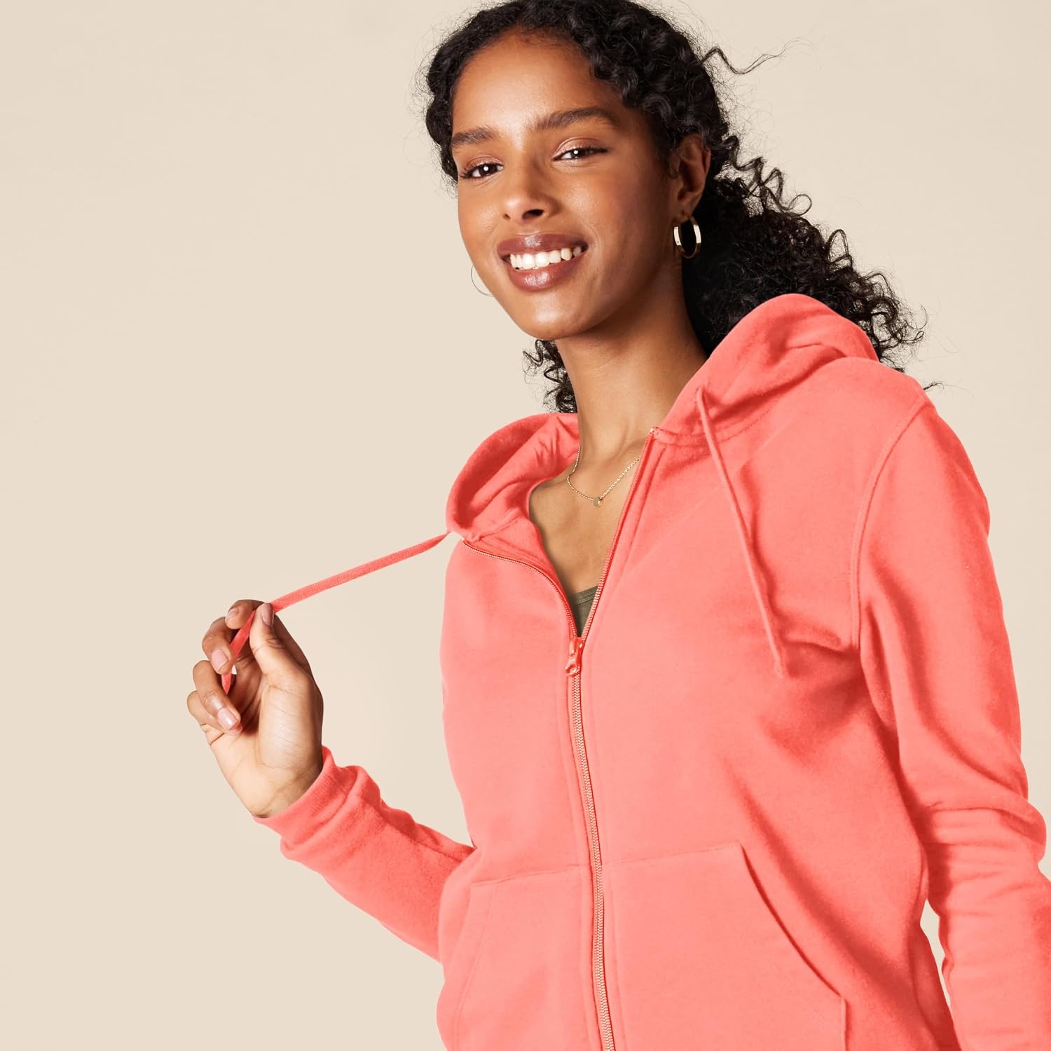 image:imageAmazon Essentials Womens Midweight Fleece FullZip Hoodie with Drawstring Available in Plus SizeCoral Pink