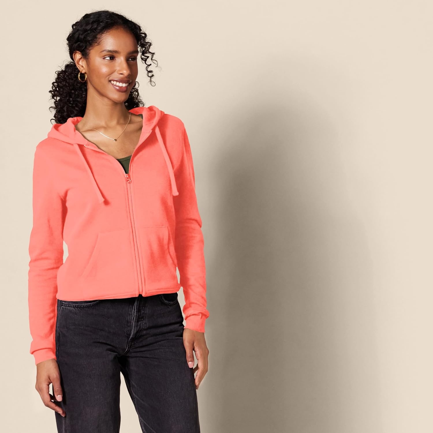 image:imageAmazon Essentials Womens Midweight Fleece FullZip Hoodie with Drawstring Available in Plus SizeCoral Pink