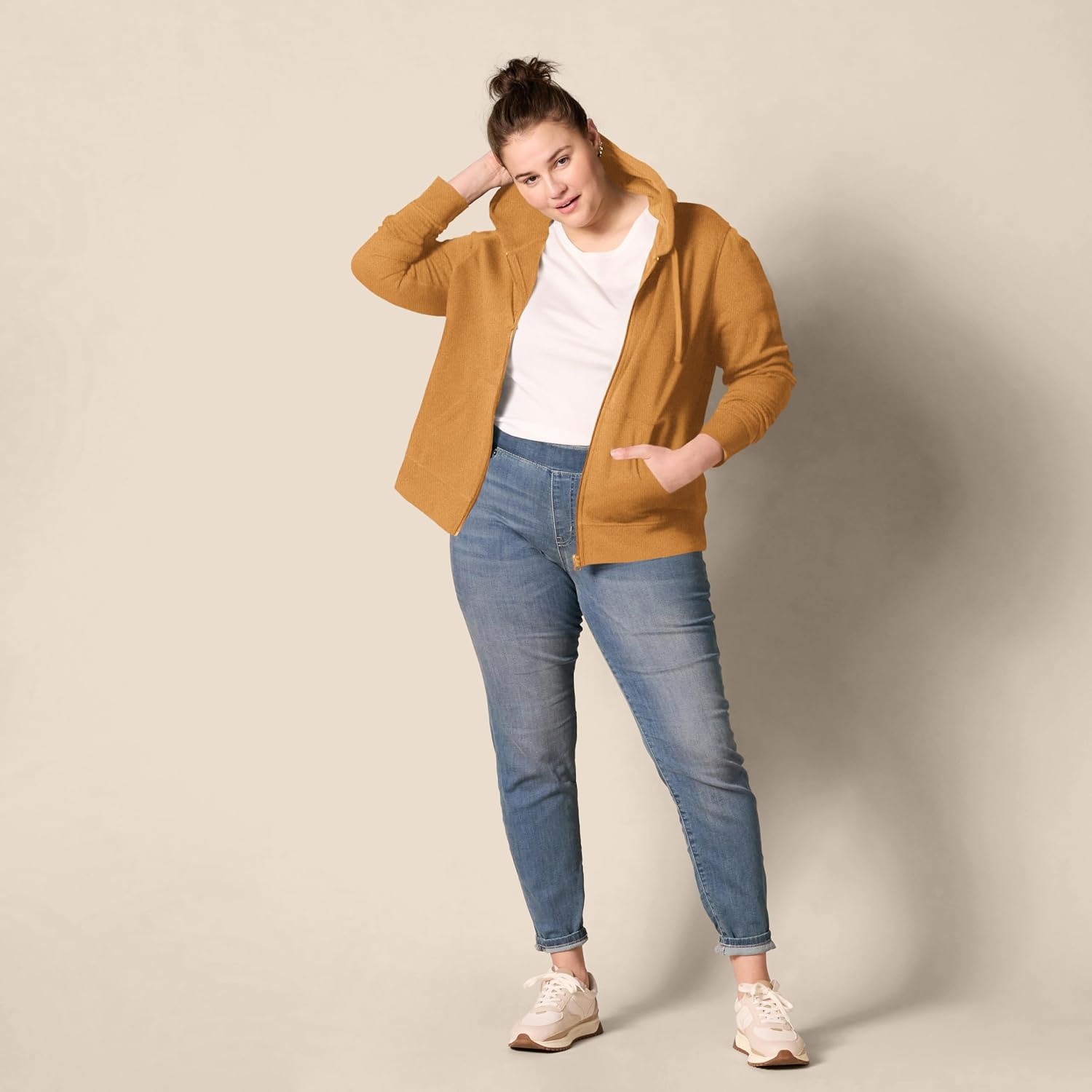 image:imageAmazon Essentials Womens Midweight Fleece FullZip Hoodie with Drawstring Available in Plus SizeDark Camel