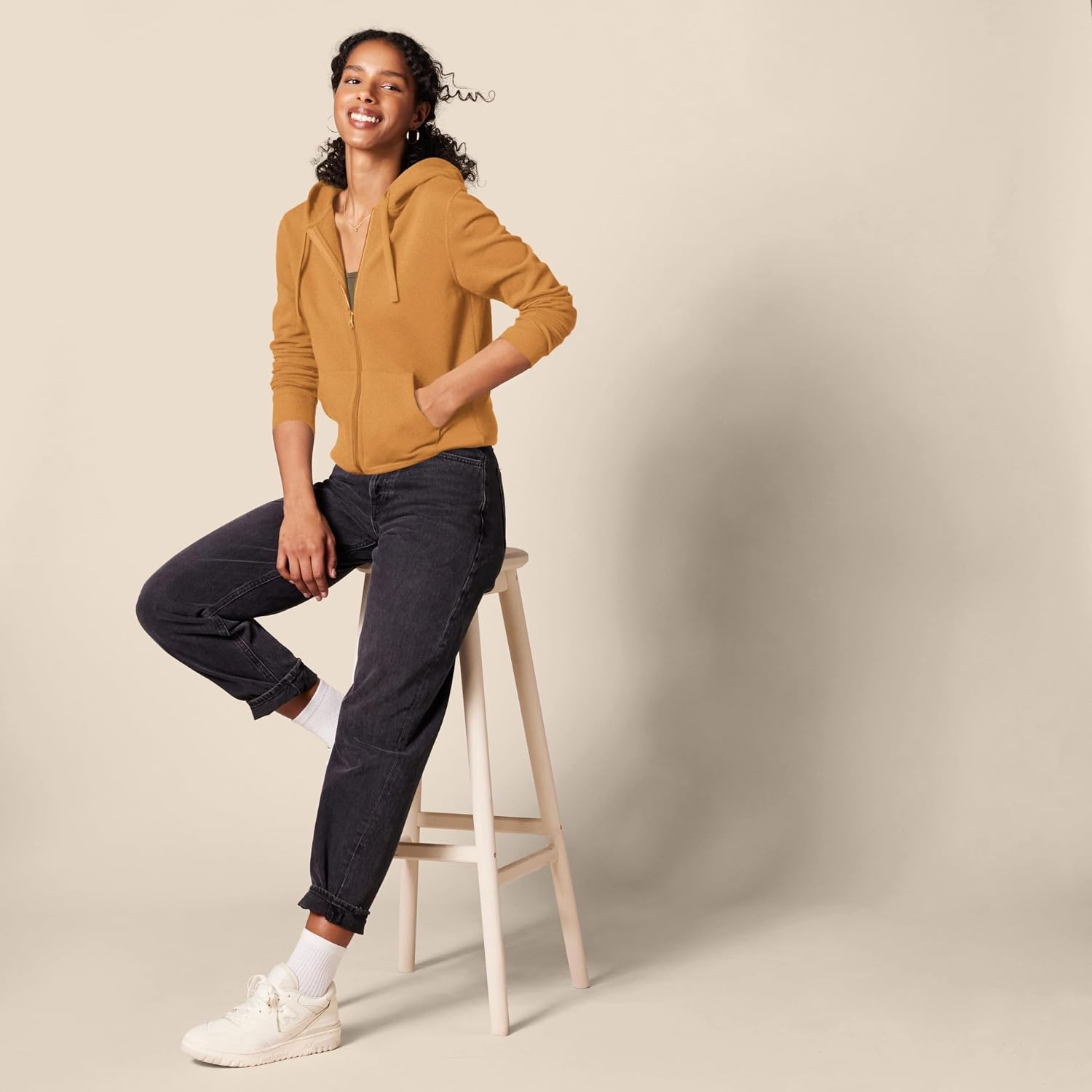 image:imageAmazon Essentials Womens Midweight Fleece FullZip Hoodie with Drawstring Available in Plus SizeDark Camel