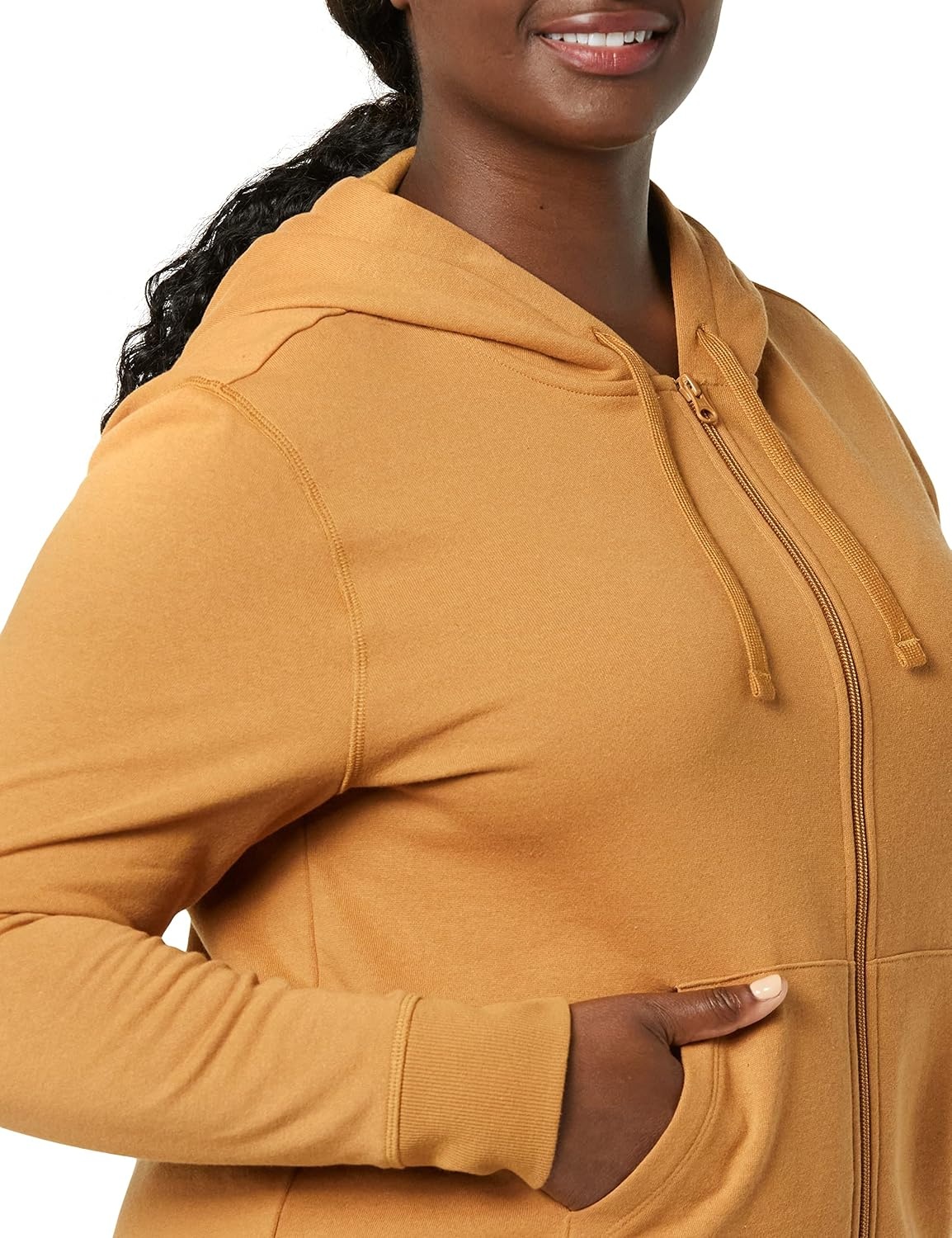 image:imageAmazon Essentials Womens Midweight Fleece FullZip Hoodie with Drawstring Available in Plus SizeDark Camel