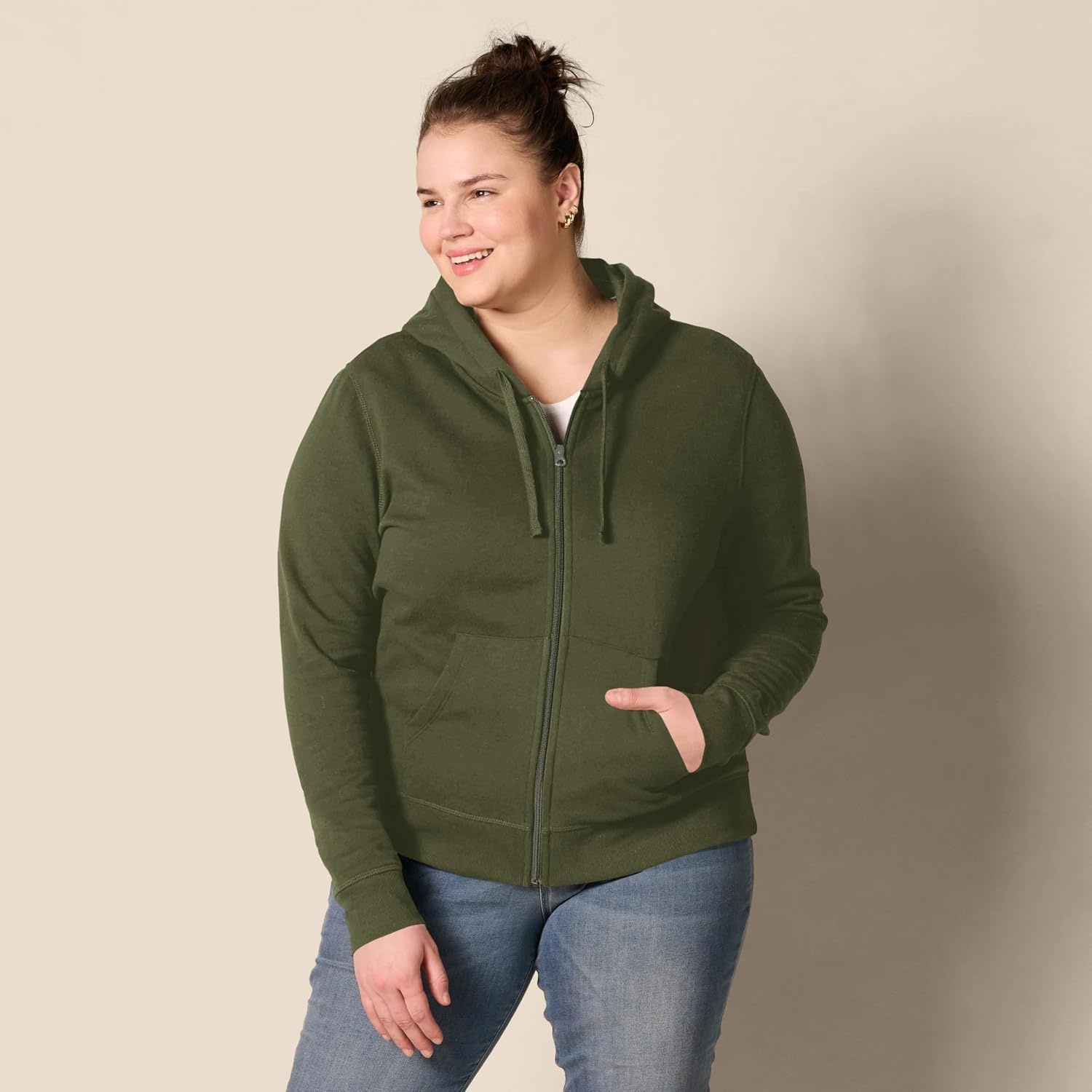 image:imageAmazon Essentials Womens Midweight Fleece FullZip Hoodie with Drawstring Available in Plus SizeDark Olive