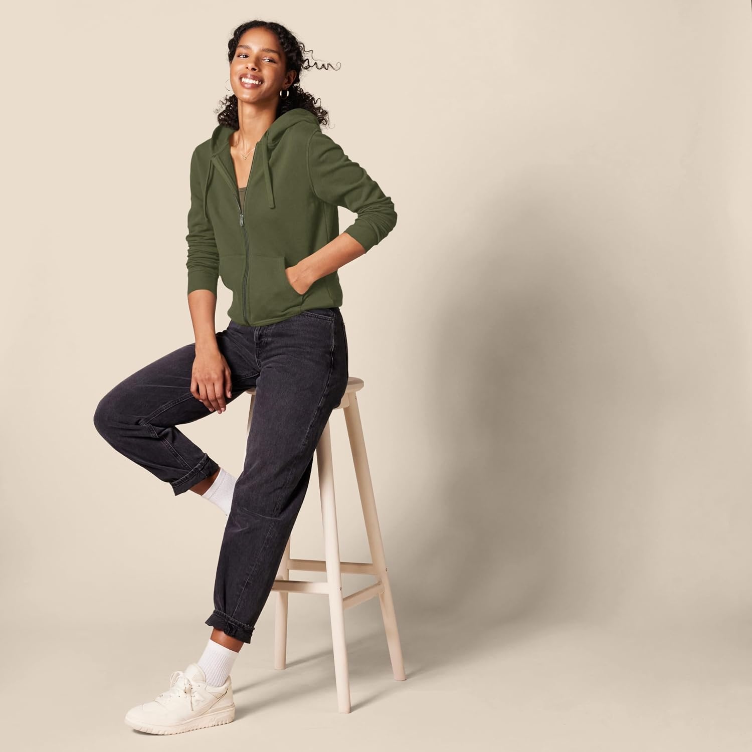 image:imageAmazon Essentials Womens Midweight Fleece FullZip Hoodie with Drawstring Available in Plus SizeDark Olive