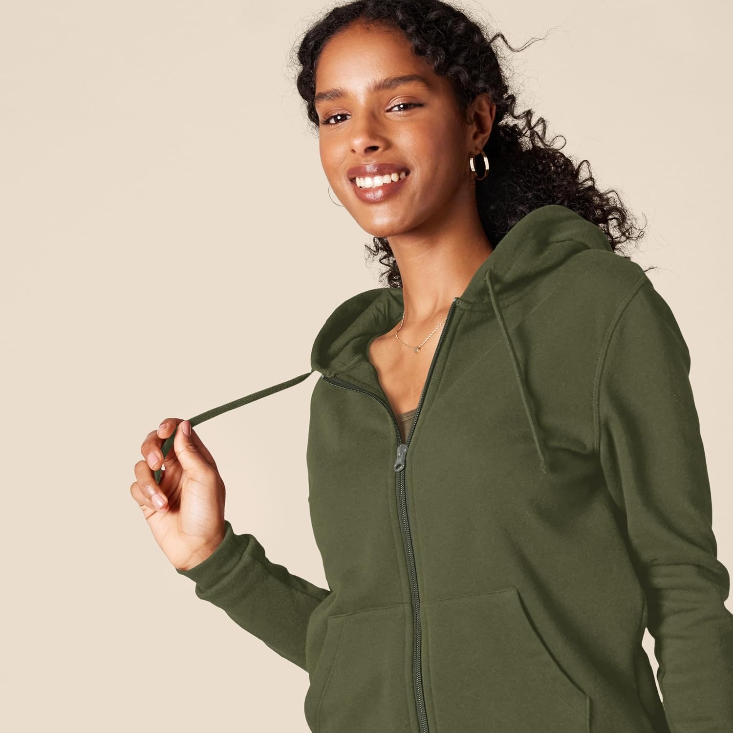 image:imageAmazon Essentials Womens Midweight Fleece FullZip Hoodie with Drawstring Available in Plus SizeDark Olive