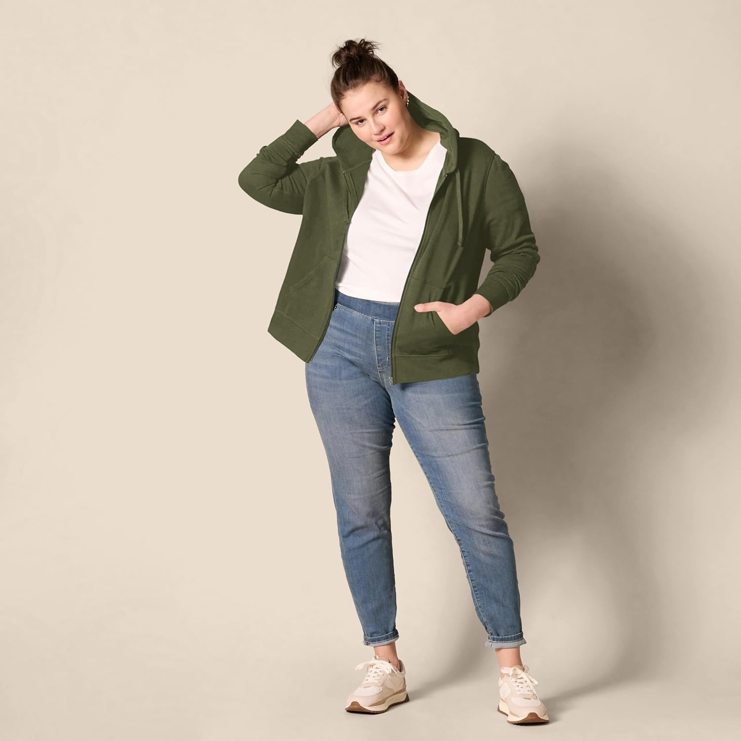 image:imageAmazon Essentials Womens Midweight Fleece FullZip Hoodie with Drawstring Available in Plus SizeDark Olive