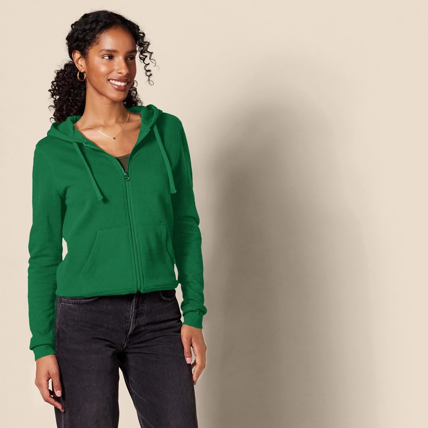 image:imageAmazon Essentials Womens Midweight Fleece FullZip Hoodie with Drawstring Available in Plus SizeGreen