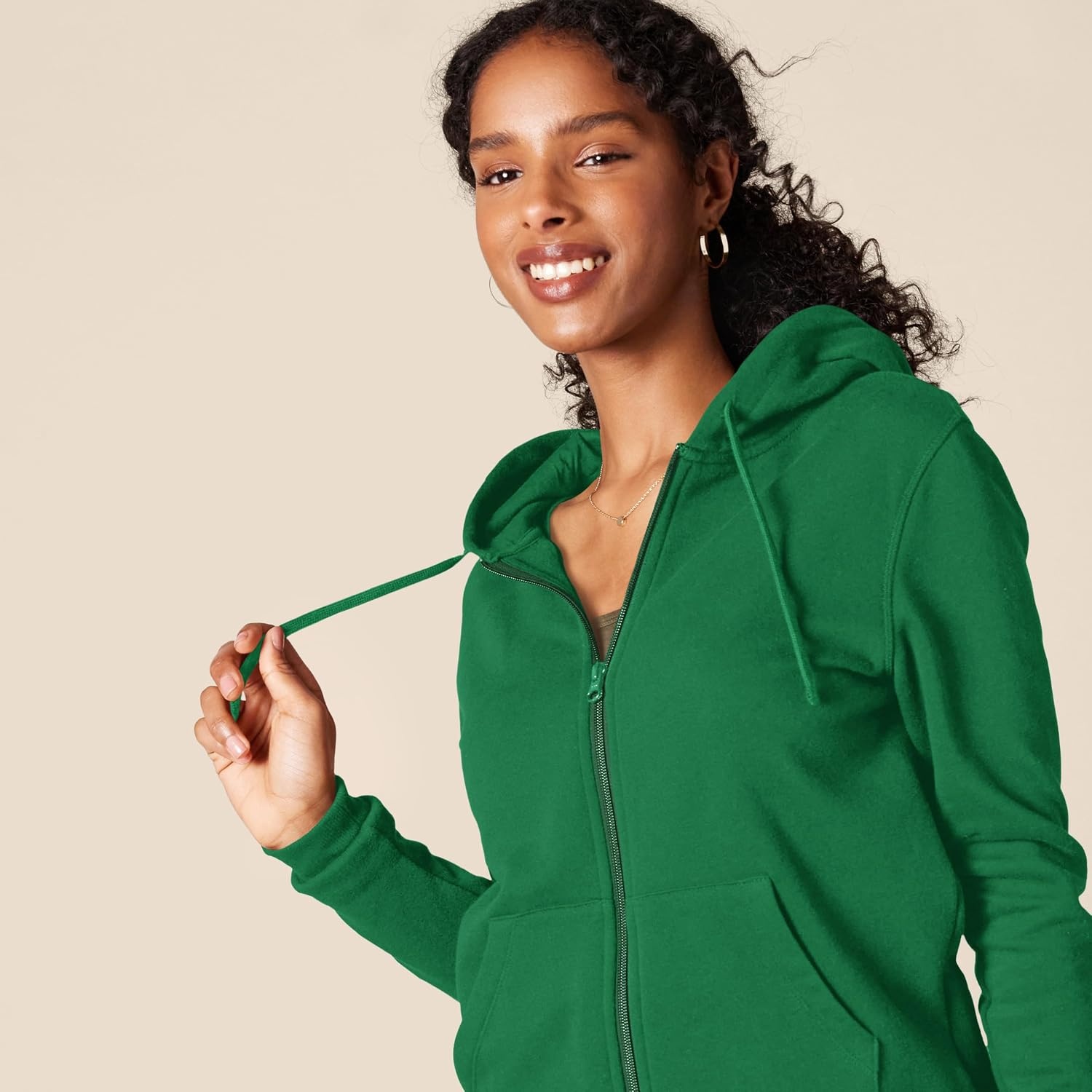 image:imageAmazon Essentials Womens Midweight Fleece FullZip Hoodie with Drawstring Available in Plus SizeGreen