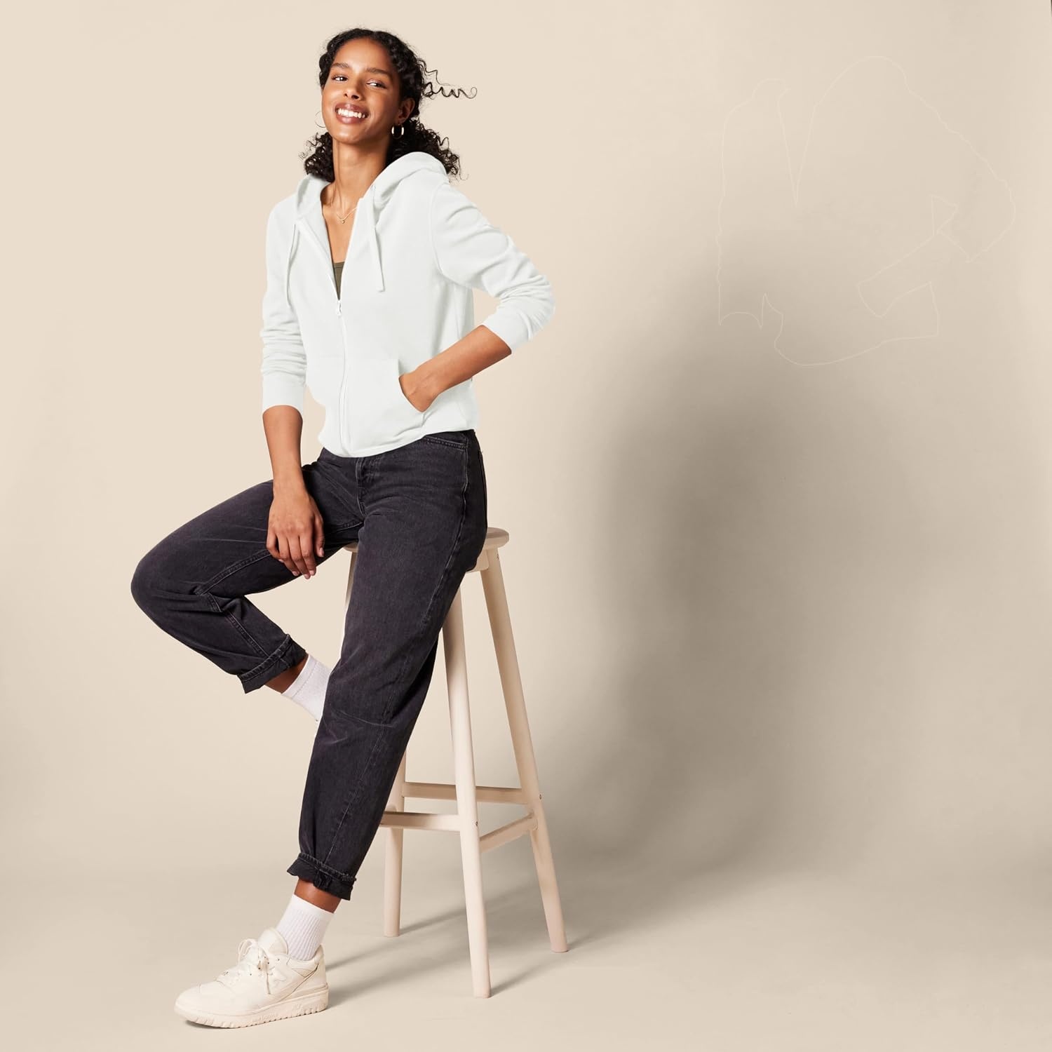 image:imageAmazon Essentials Womens Midweight Fleece FullZip Hoodie with Drawstring Available in Plus SizeIvory