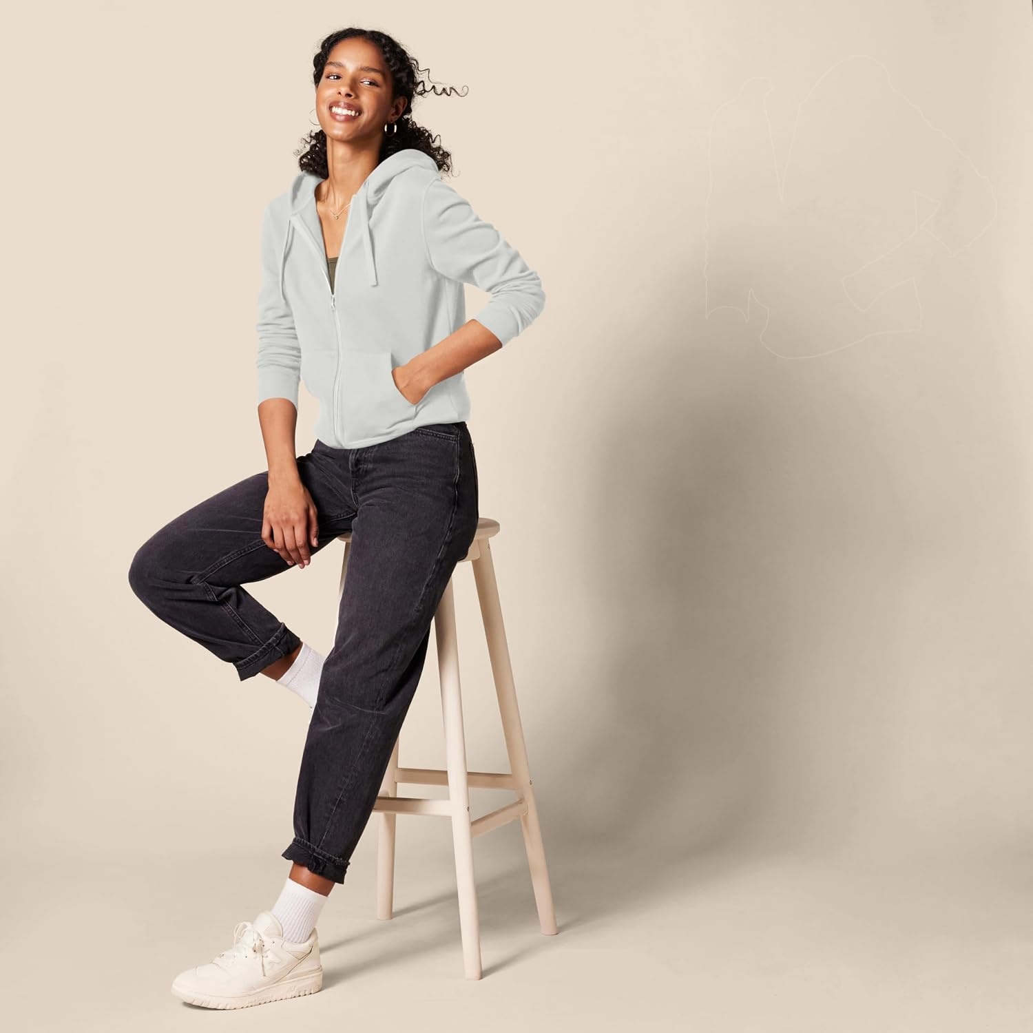 image:imageAmazon Essentials Womens Midweight Fleece FullZip Hoodie with Drawstring Available in Plus SizeLight Grey Heather