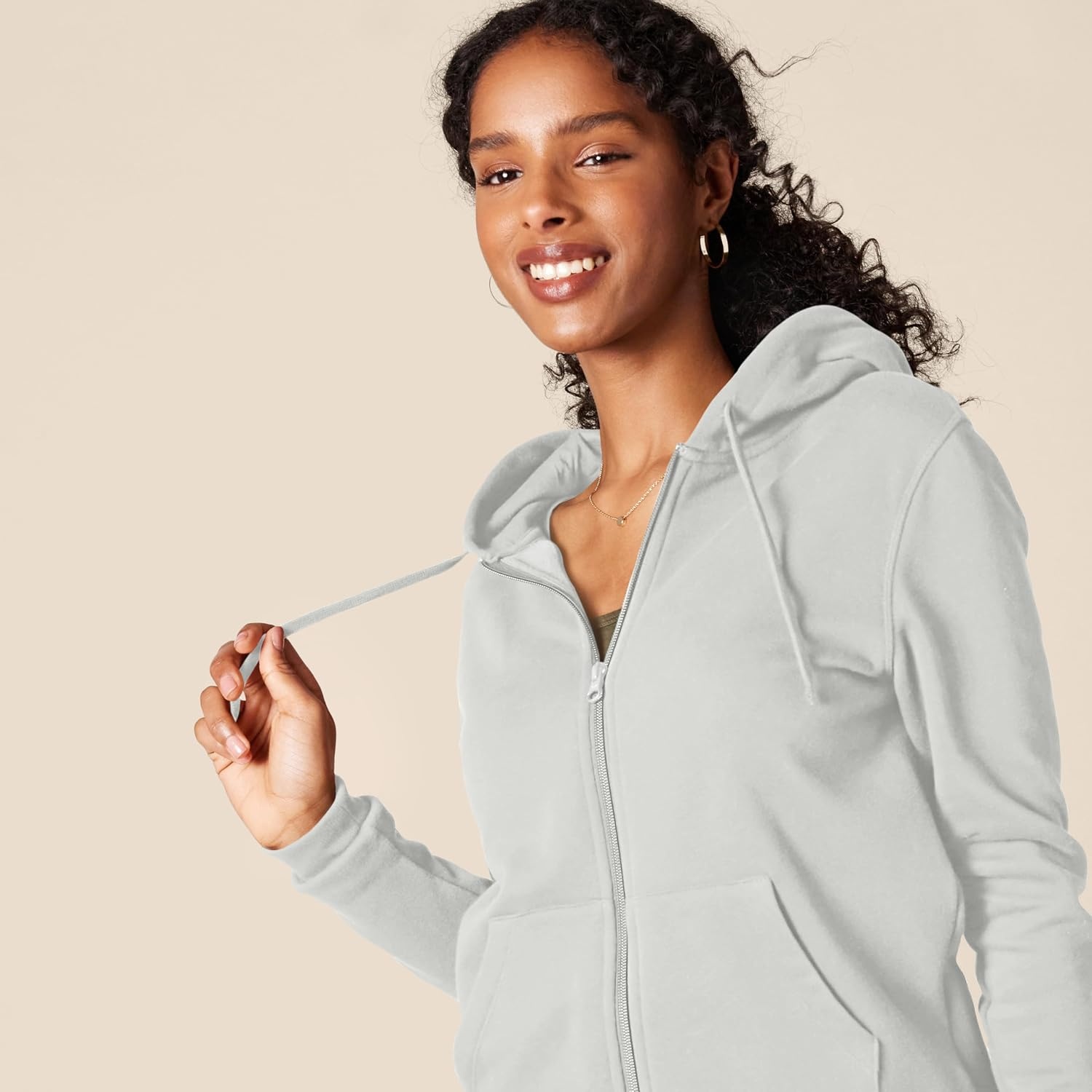 image:imageAmazon Essentials Womens Midweight Fleece FullZip Hoodie with Drawstring Available in Plus SizeLight Grey Heather