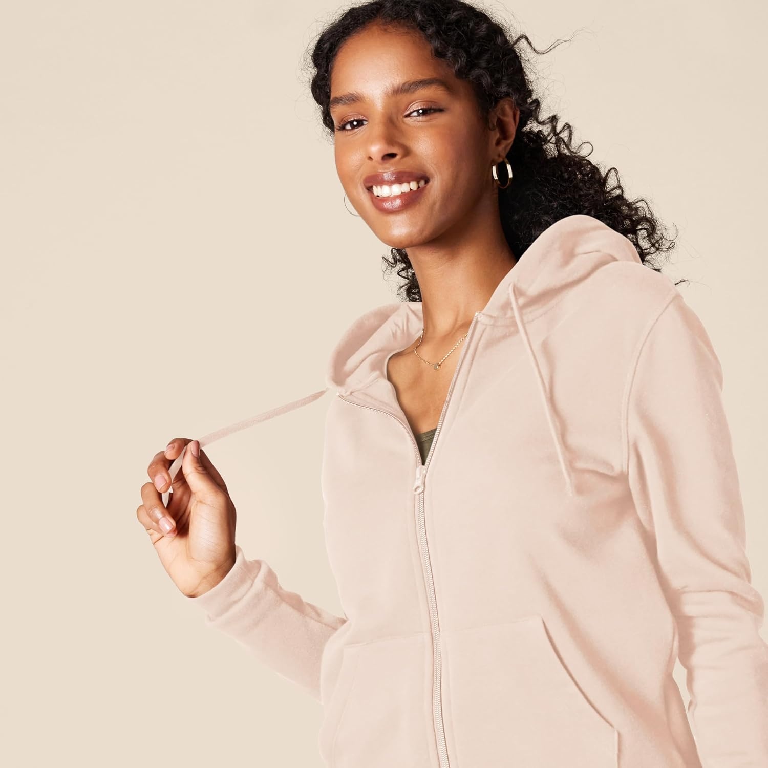 image:imageAmazon Essentials Womens Midweight Fleece FullZip Hoodie with Drawstring Available in Plus SizeLight Pink