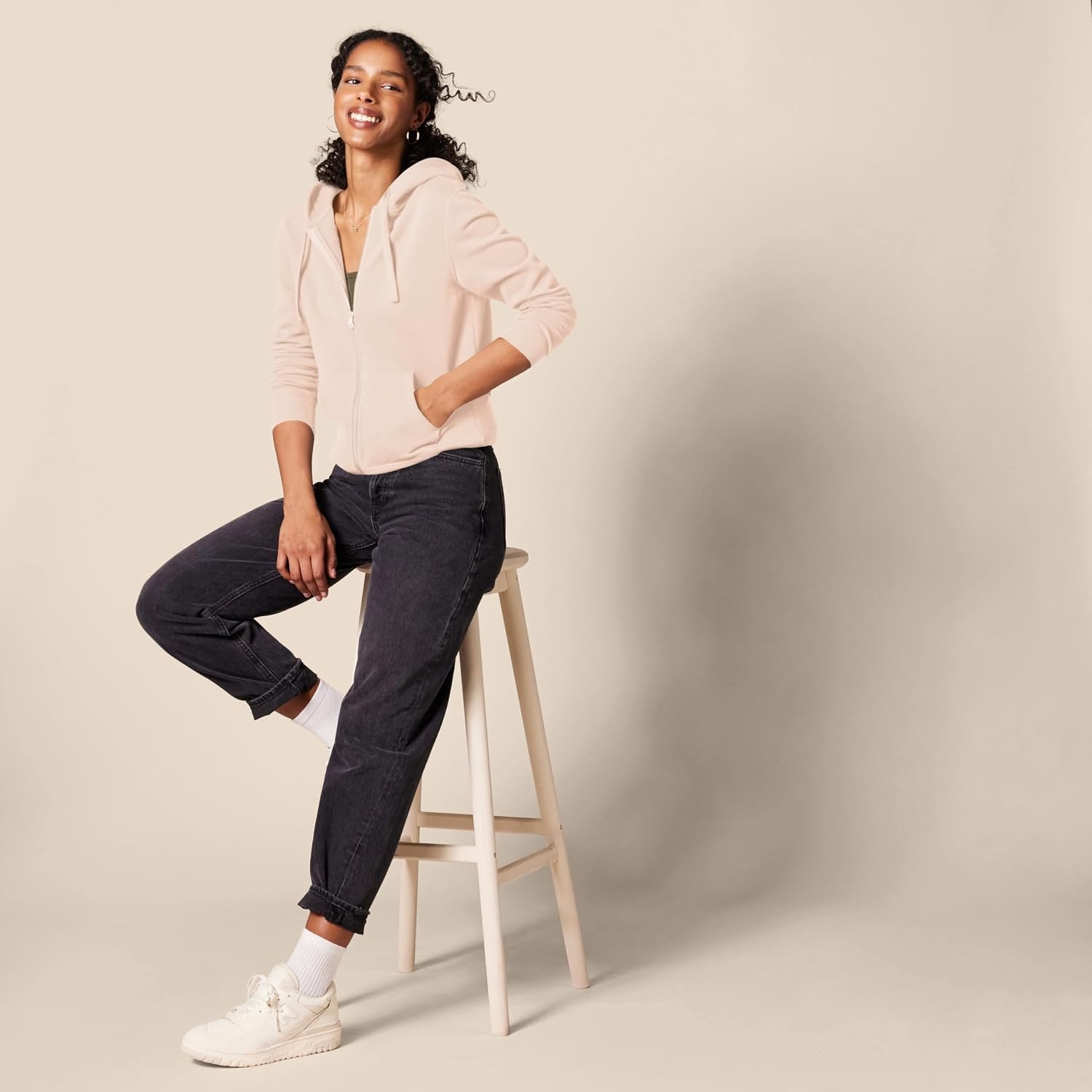 image:imageAmazon Essentials Womens Midweight Fleece FullZip Hoodie with Drawstring Available in Plus SizeLight Pink
