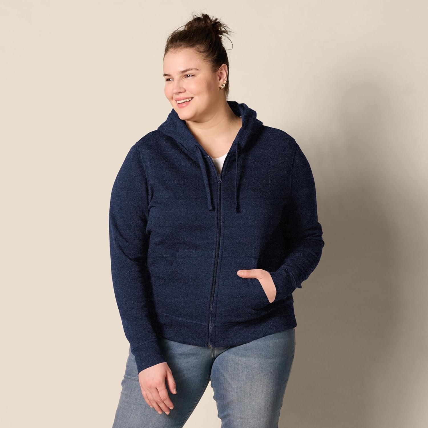 image:imageAmazon Essentials Womens Midweight Fleece FullZip Hoodie with Drawstring Available in Plus SizeNavy Heather