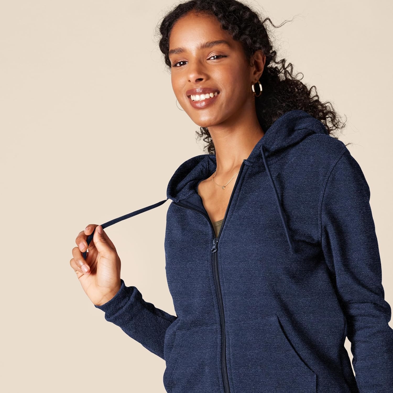 image:imageAmazon Essentials Womens Midweight Fleece FullZip Hoodie with Drawstring Available in Plus SizeNavy Heather