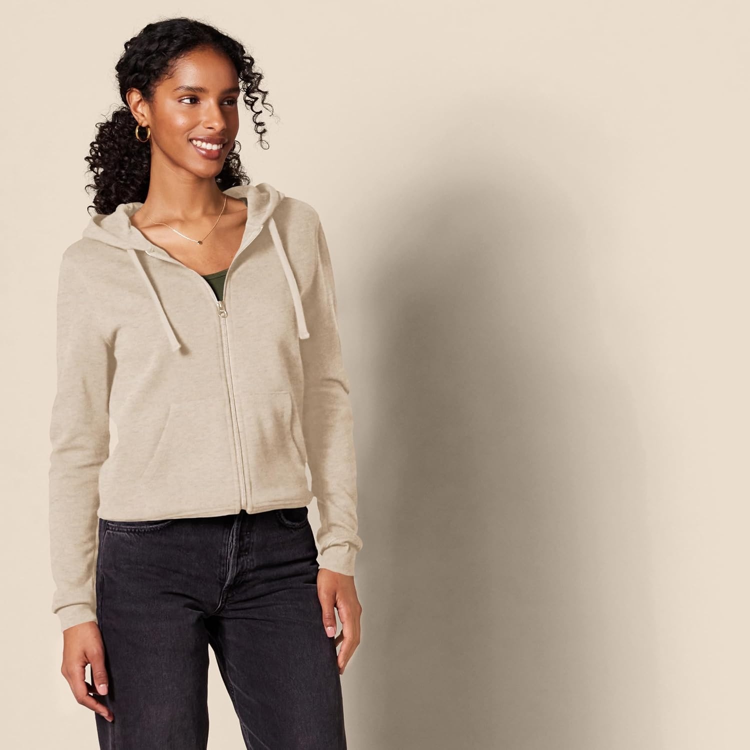 image:imageAmazon Essentials Womens Midweight Fleece FullZip Hoodie with Drawstring Available in Plus SizeOatmeal Heather