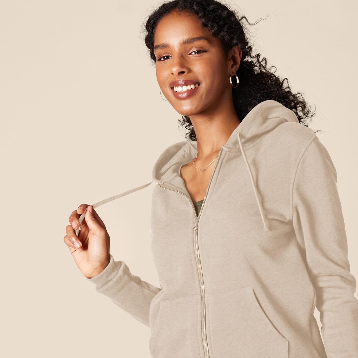image:imageAmazon Essentials Womens Midweight Fleece FullZip Hoodie with Drawstring Available in Plus SizeOatmeal Heather