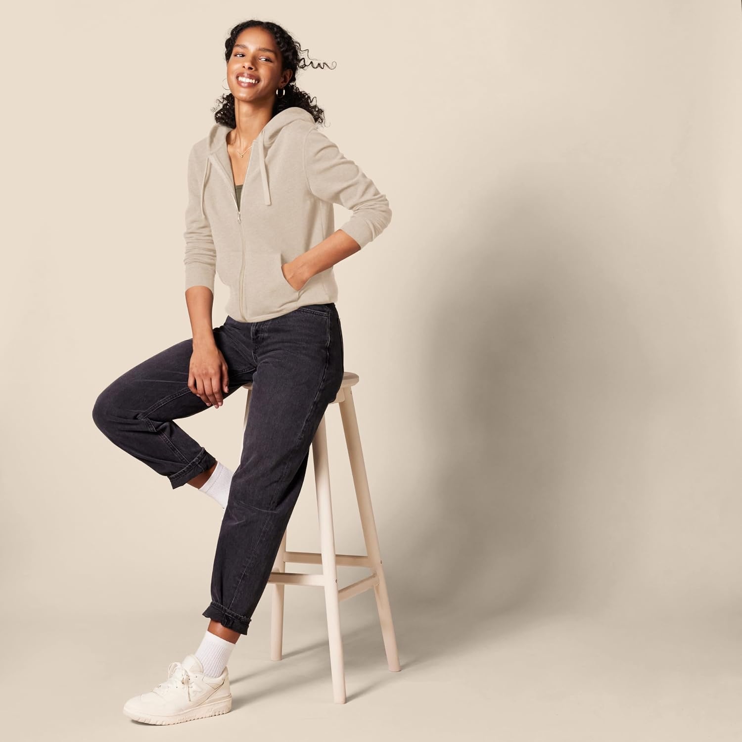 image:imageAmazon Essentials Womens Midweight Fleece FullZip Hoodie with Drawstring Available in Plus SizeOatmeal Heather