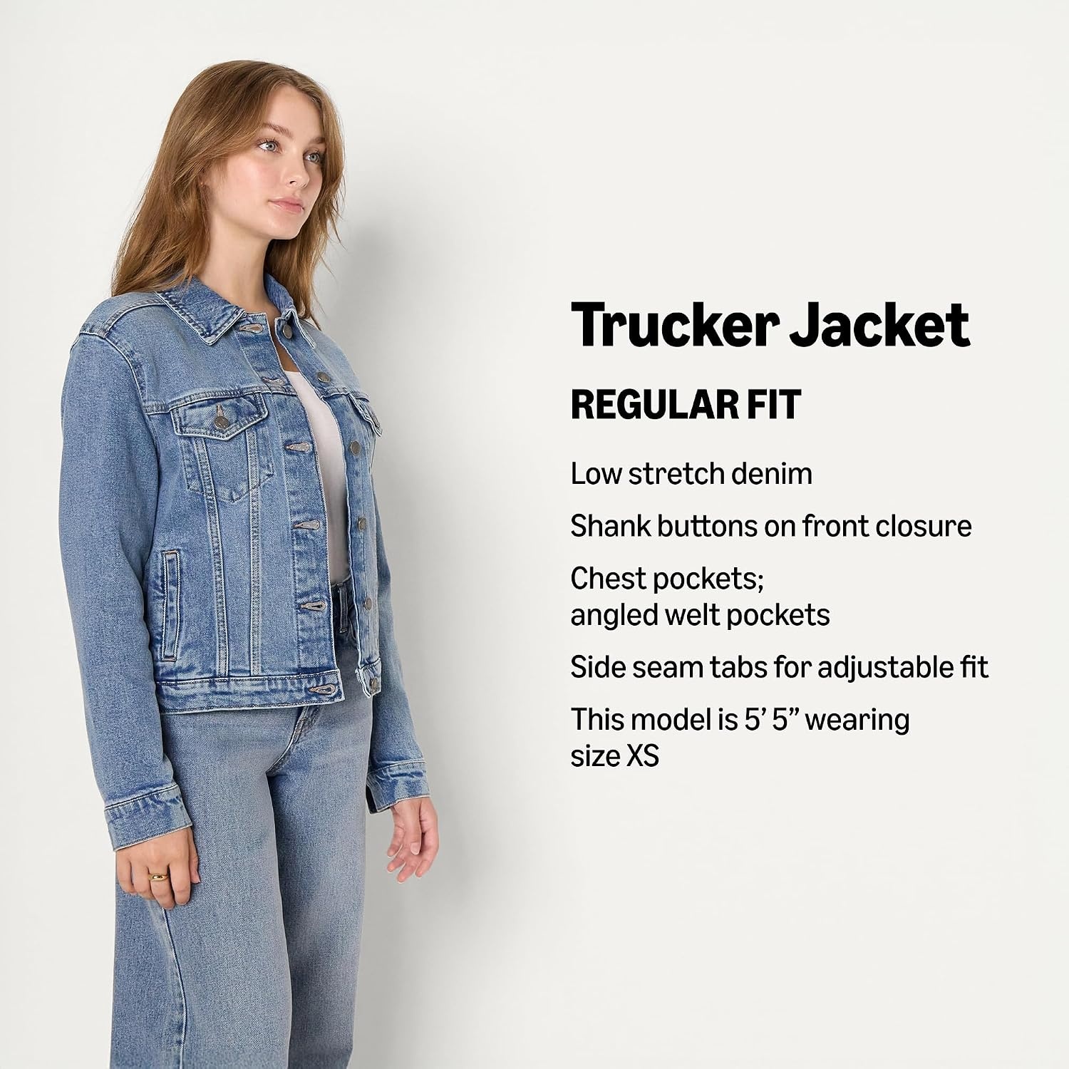 image:imageAmazon Essentials Womens OversizedFit Rigid Denim Trucker JacketAuthentic Medium Wash