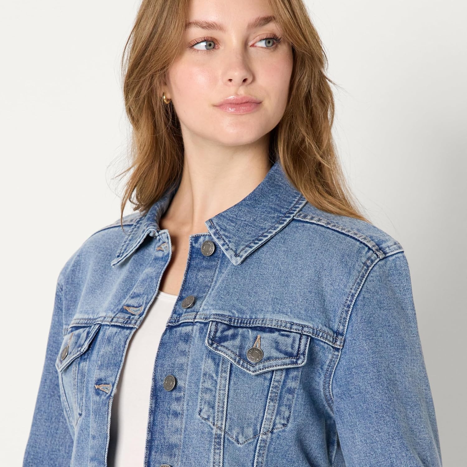 image:imageAmazon Essentials Womens OversizedFit Rigid Denim Trucker JacketAuthentic Medium Wash