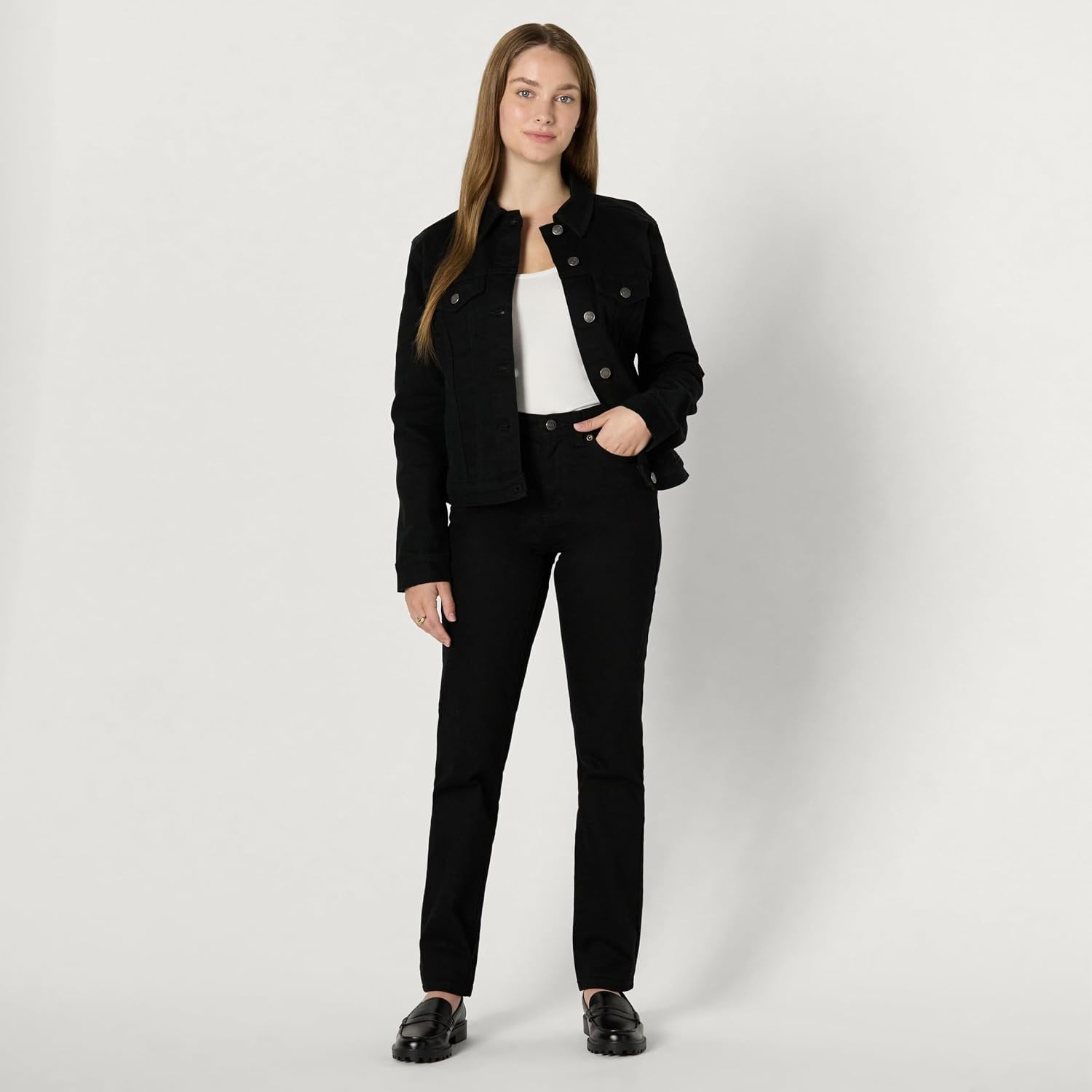 image:imageAmazon Essentials Womens OversizedFit Rigid Denim Trucker JacketBlack