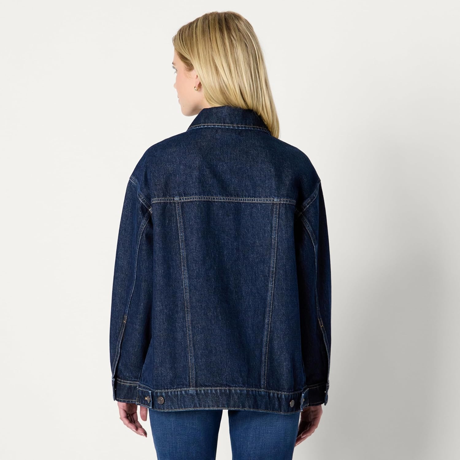 image:imageAmazon Essentials Womens OversizedFit Rigid Denim Trucker JacketDark Midnight Wash