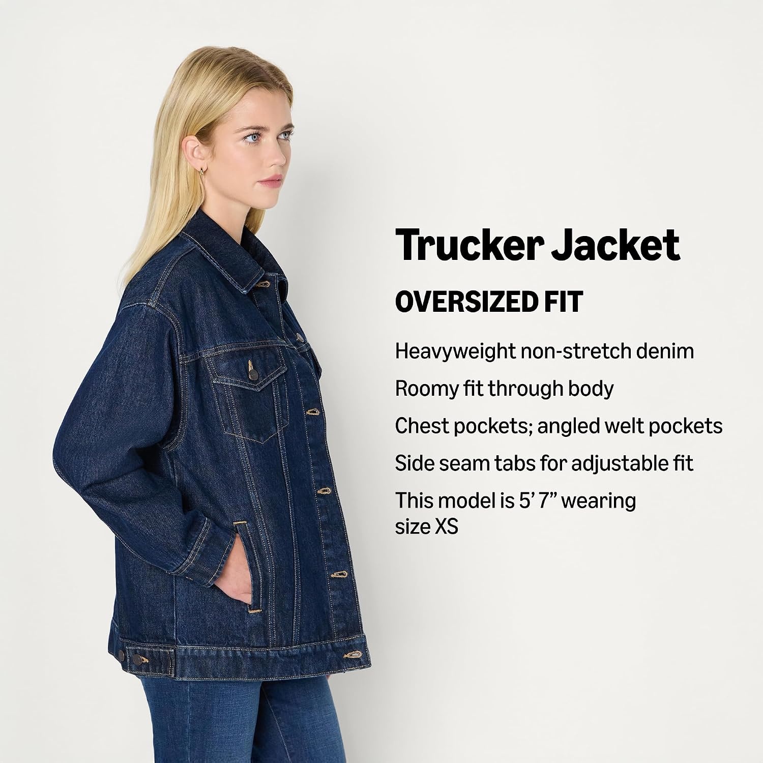 image:imageAmazon Essentials Womens OversizedFit Rigid Denim Trucker JacketDark Midnight Wash