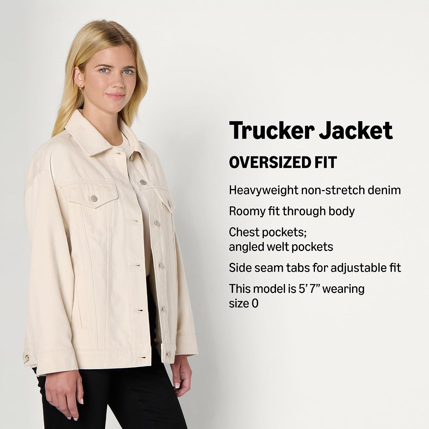 image:imageAmazon Essentials Womens OversizedFit Rigid Denim Trucker JacketEcru