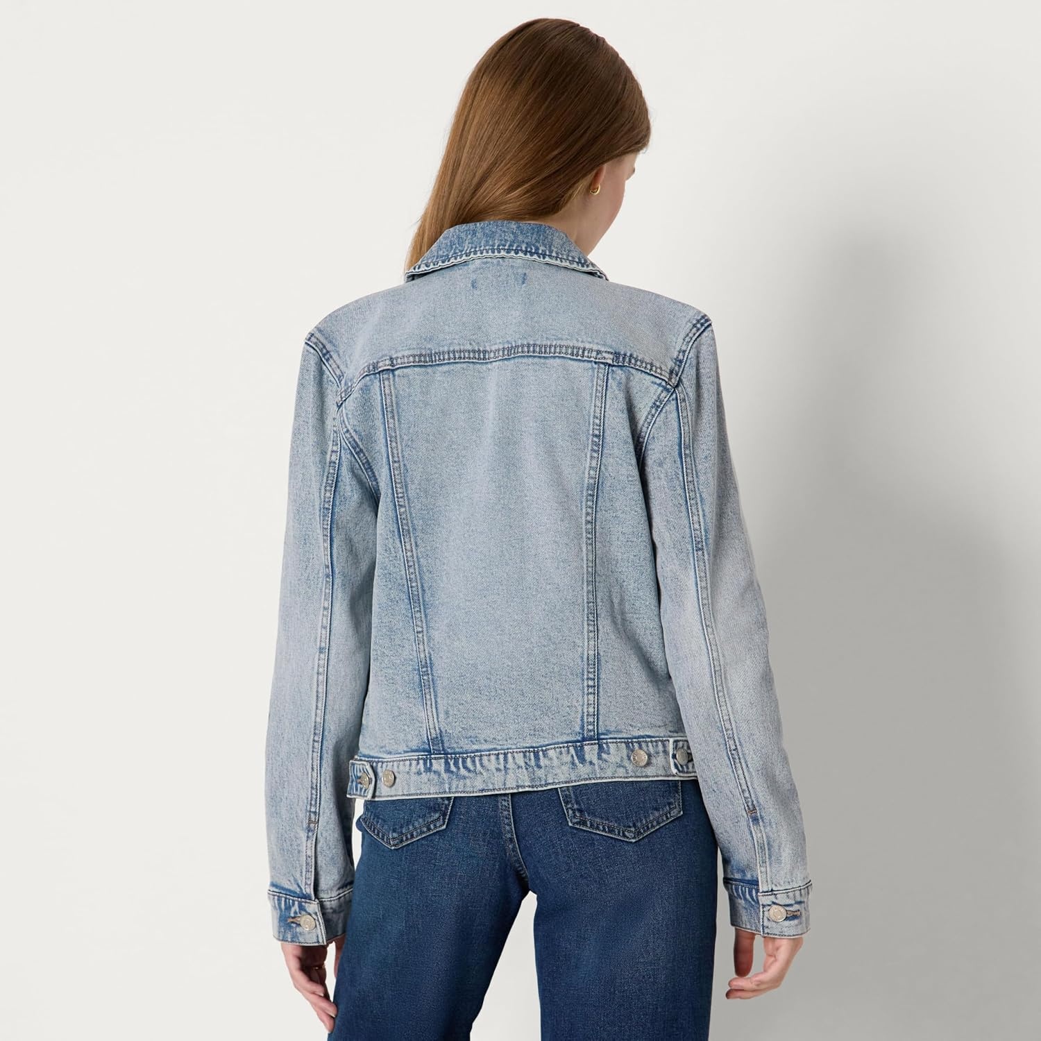 image:imageAmazon Essentials Womens OversizedFit Rigid Denim Trucker JacketIced Light Wash
