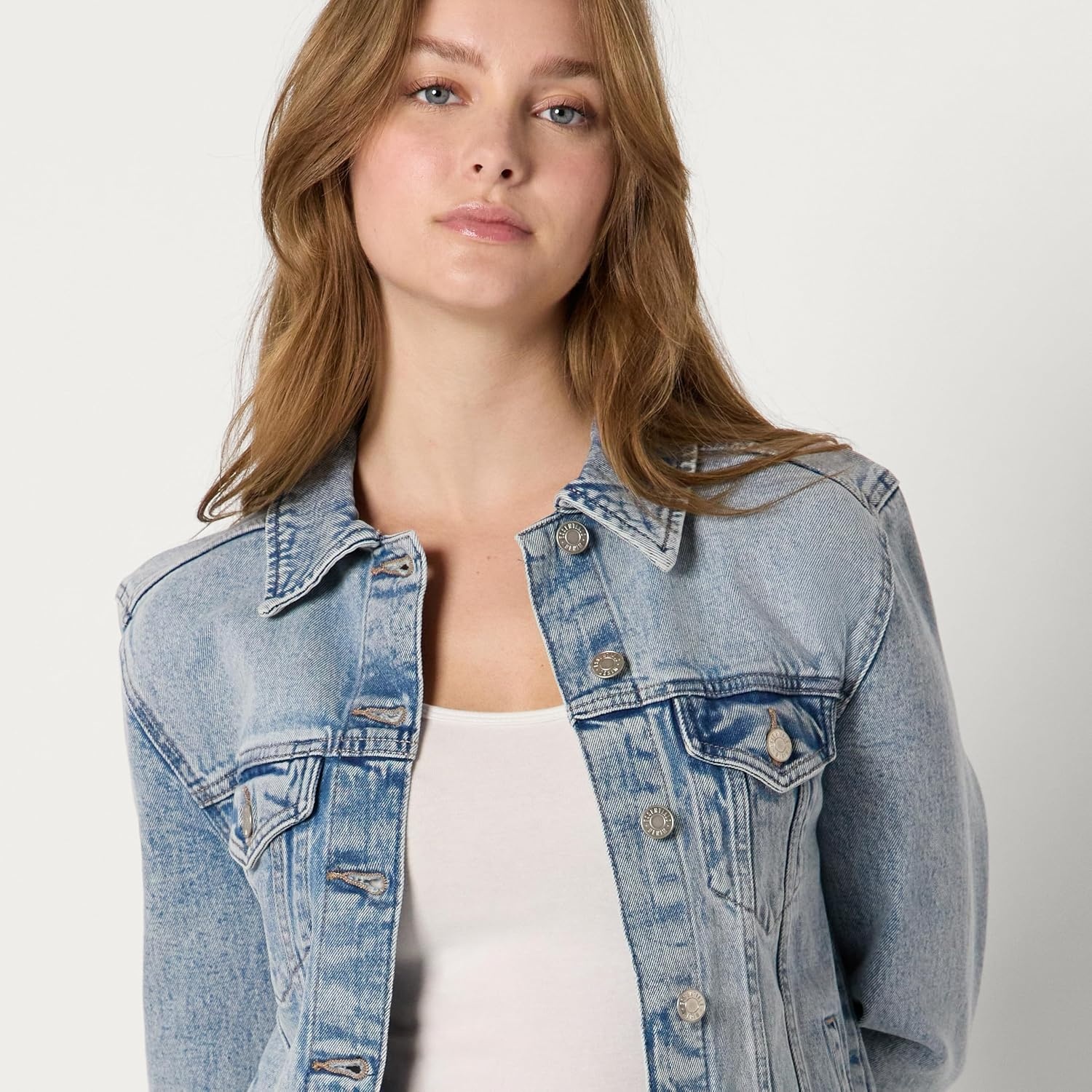 image:imageAmazon Essentials Womens OversizedFit Rigid Denim Trucker JacketIced Light Wash
