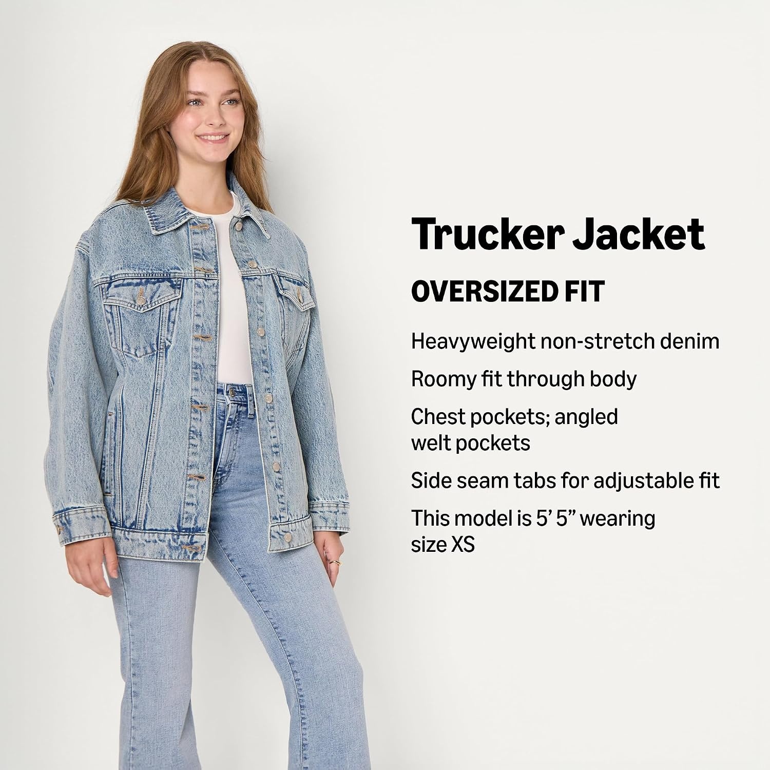 image:imageAmazon Essentials Womens OversizedFit Rigid Denim Trucker JacketIced Light Wash