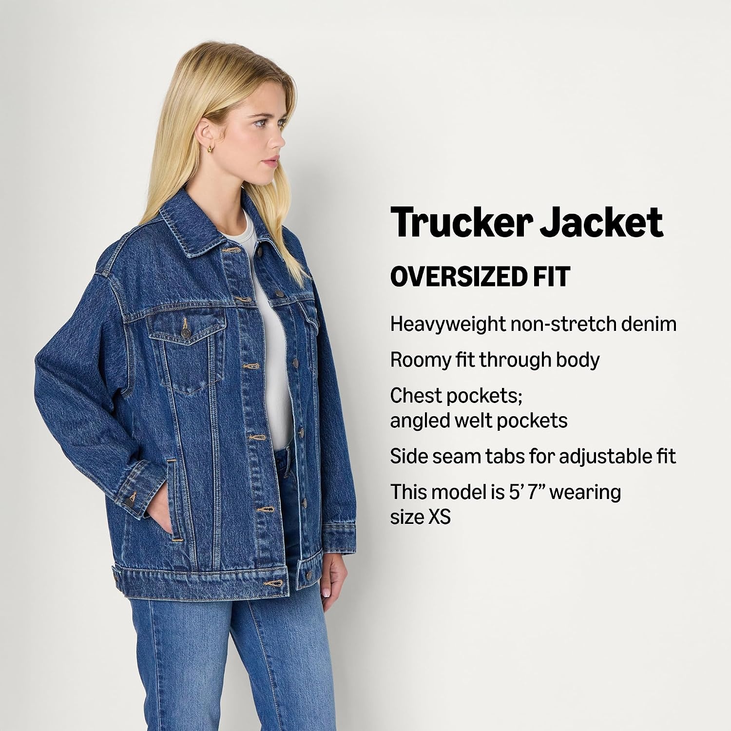 image:imageAmazon Essentials Womens OversizedFit Rigid Denim Trucker JacketMedium Blue Vintage