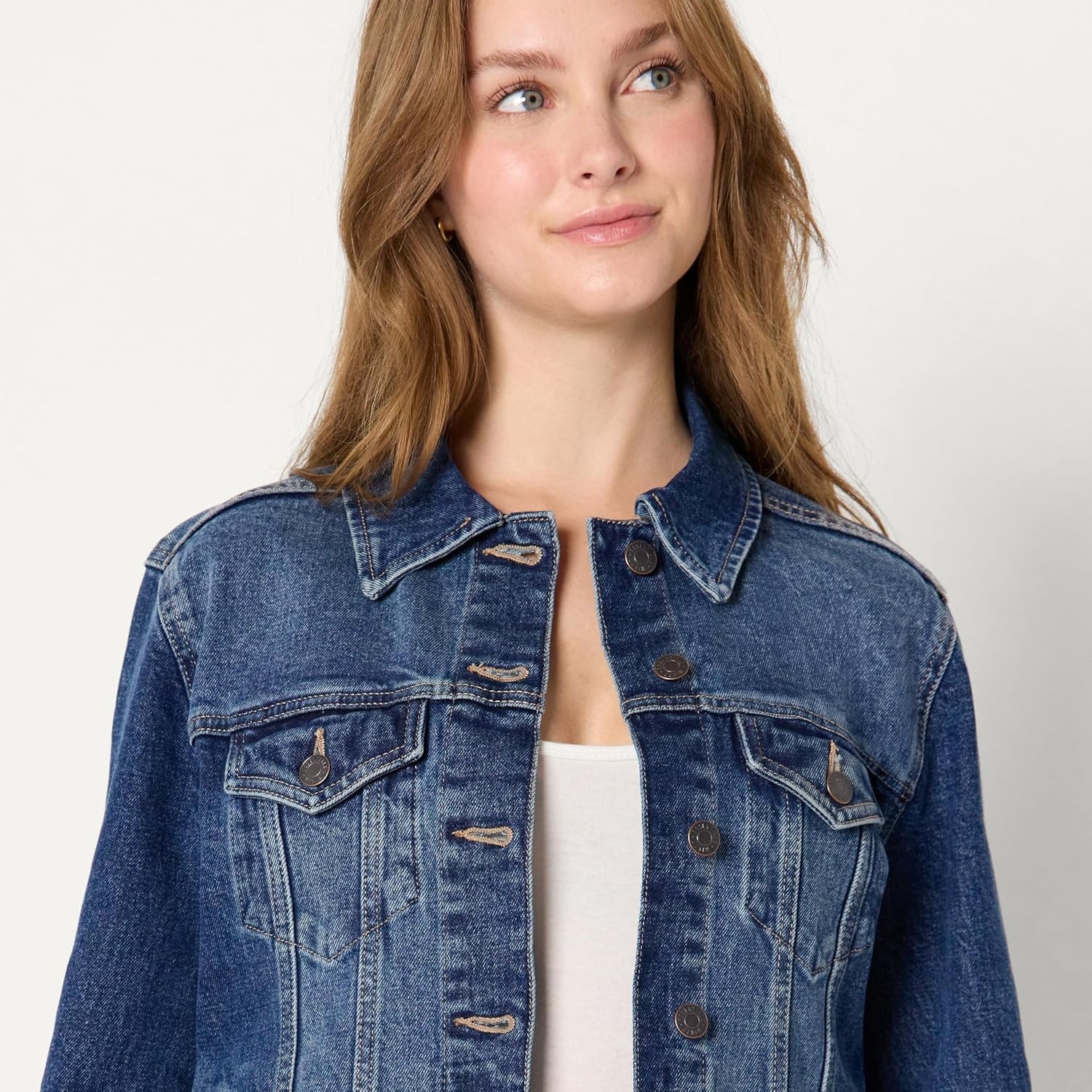 image:imageAmazon Essentials Womens OversizedFit Rigid Denim Trucker JacketStone Dark Wash