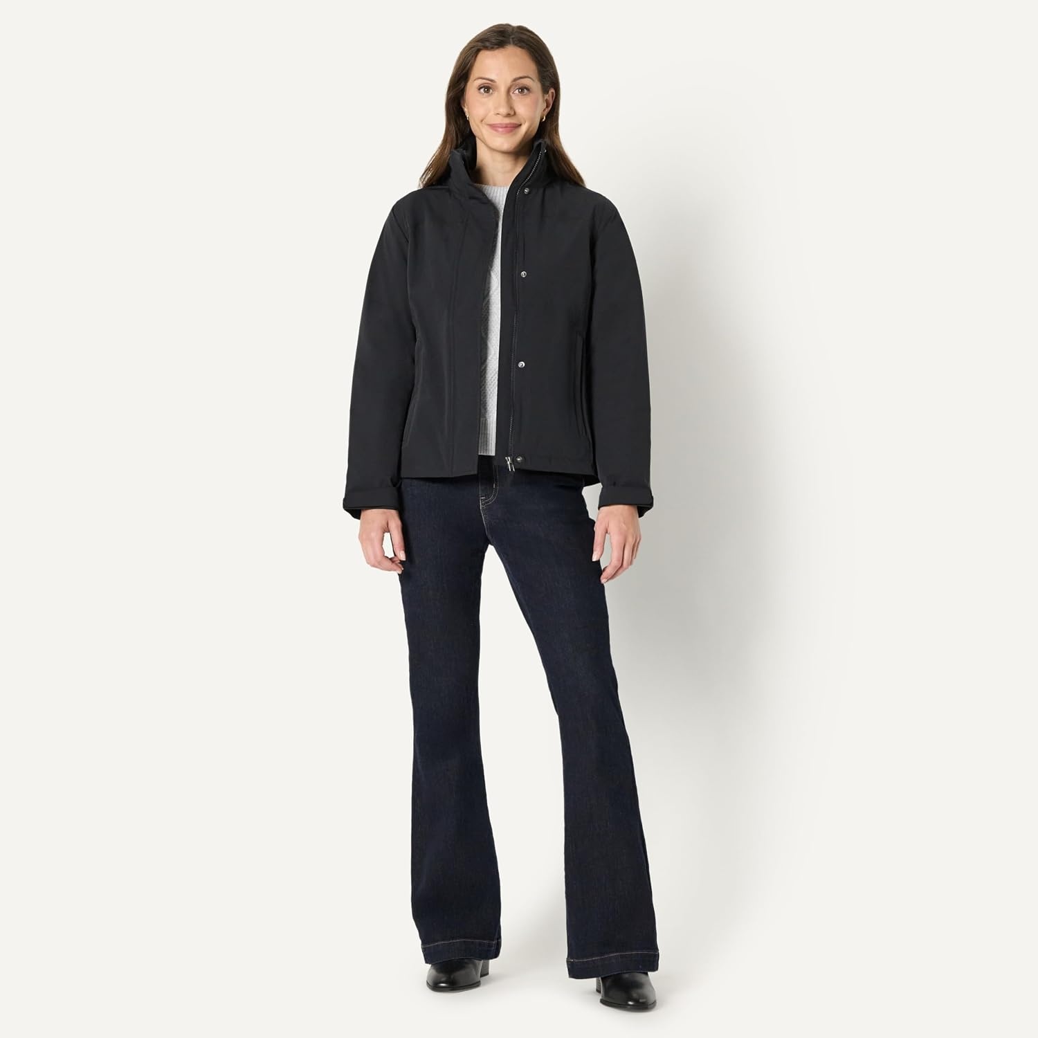 image:imageAmazon Essentials Womens RegularFit Lightweight Waterproof Long Hooded Rain JacketBlack