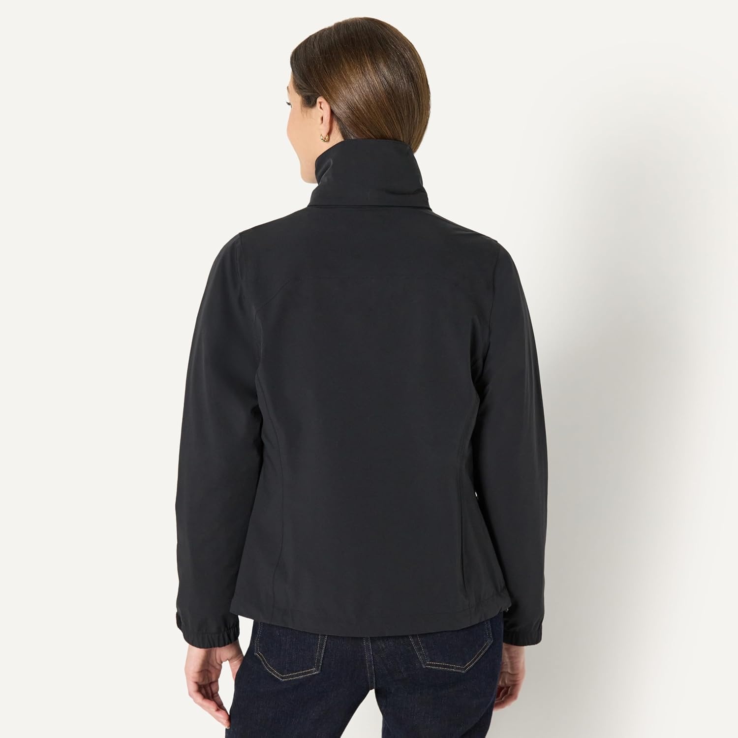 image:imageAmazon Essentials Womens RegularFit Lightweight Waterproof Long Hooded Rain JacketBlack
