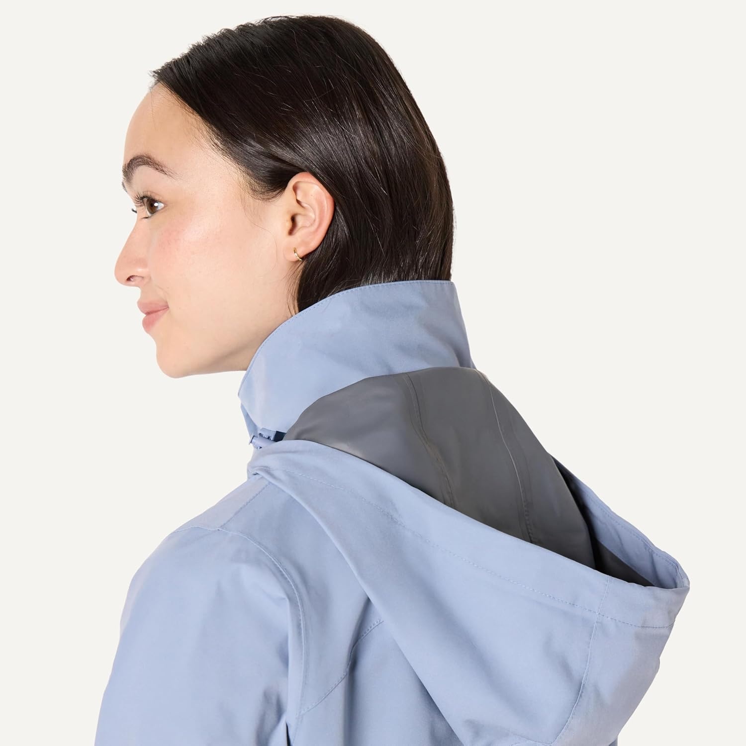 image:imageAmazon Essentials Womens RegularFit Lightweight Waterproof Long Hooded Rain JacketDusty Blue