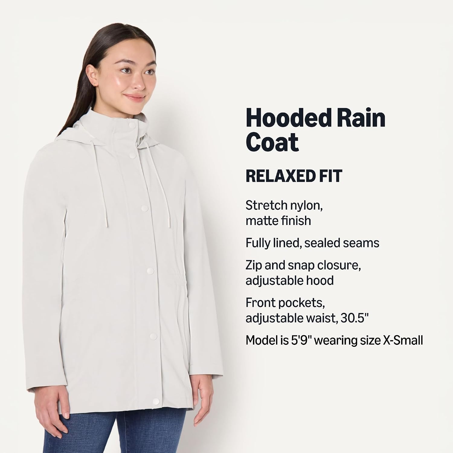 image:imageAmazon Essentials Womens RegularFit Lightweight Waterproof Long Hooded Rain JacketEggshell White