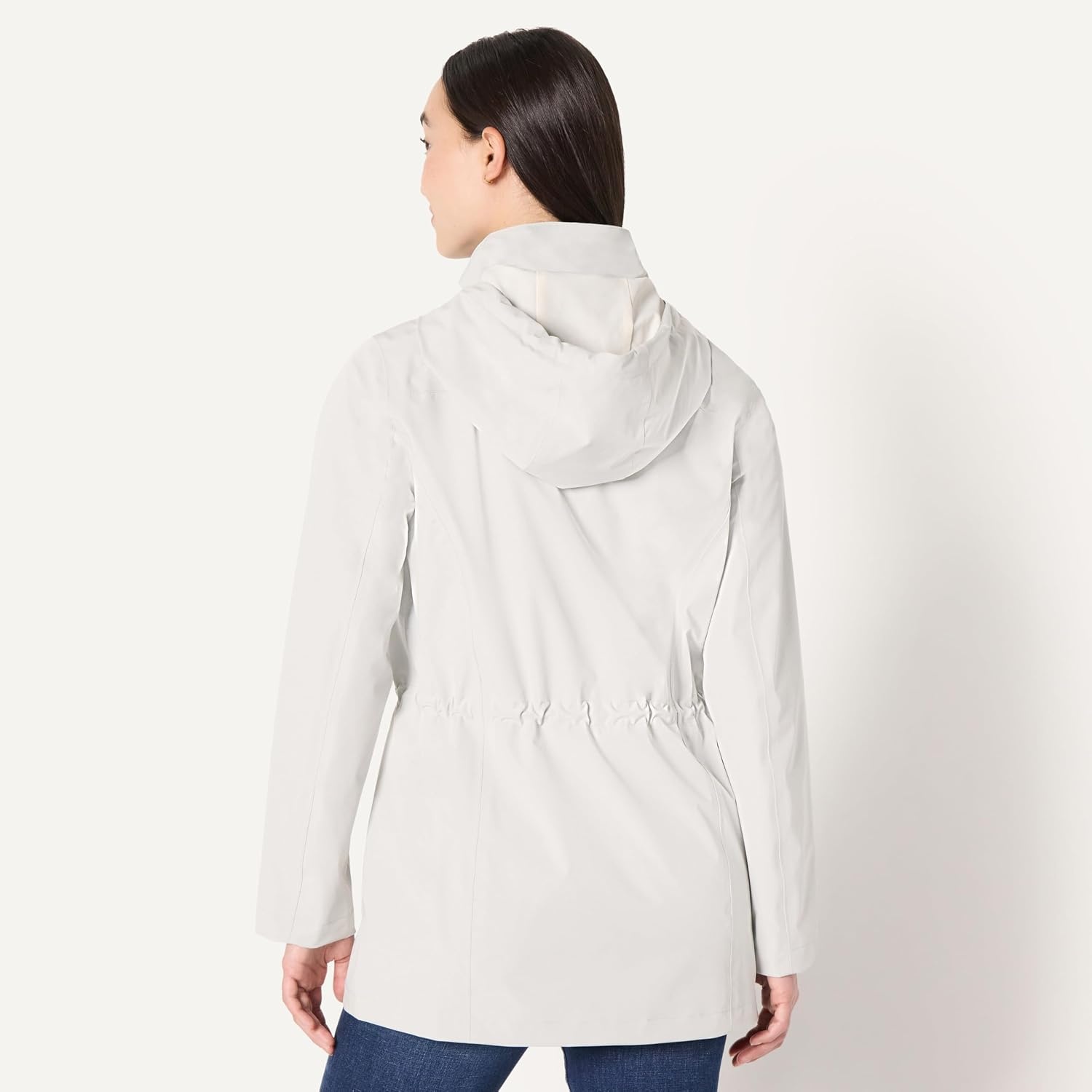 image:imageAmazon Essentials Womens RegularFit Lightweight Waterproof Long Hooded Rain JacketEggshell White