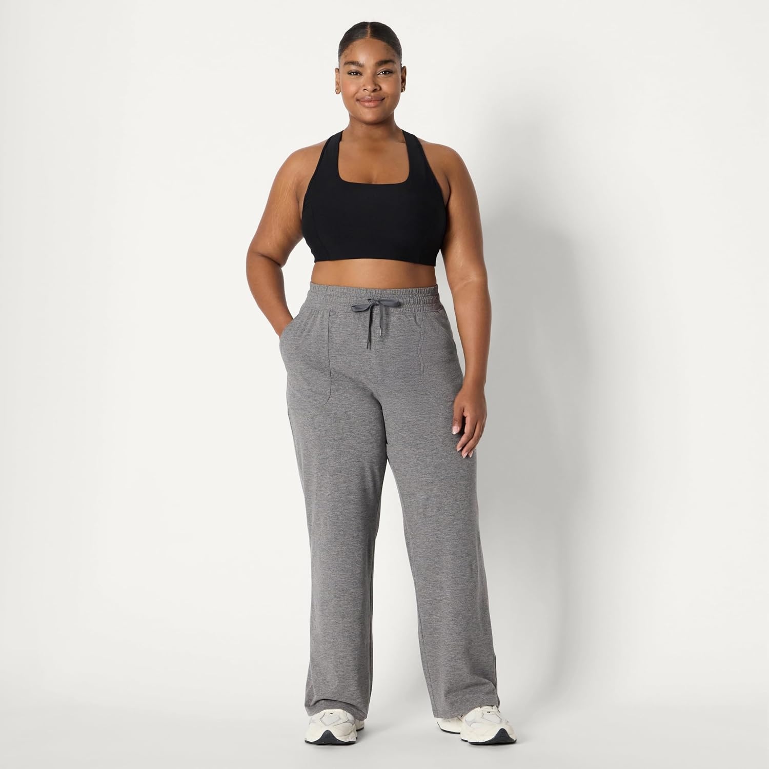 image:imageAmazon Essentials Womens Relaxed Fit Athletic Soft Performance Lightweight Stretch Casual Workout SweatpantsSpace Dye Grey