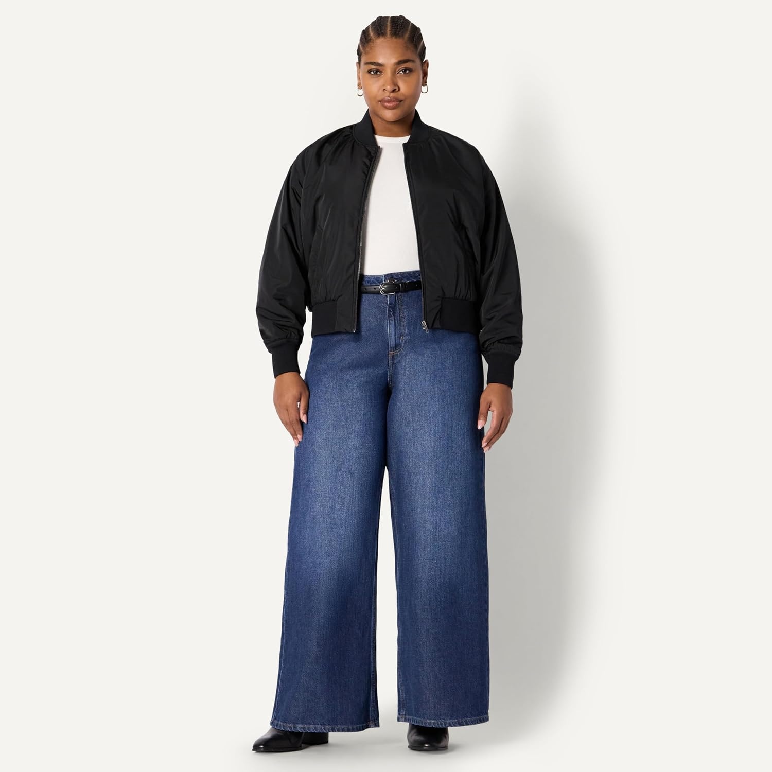 image:imageAmazon Essentials Womens RelaxedFit Denim Bomber JacketBlack