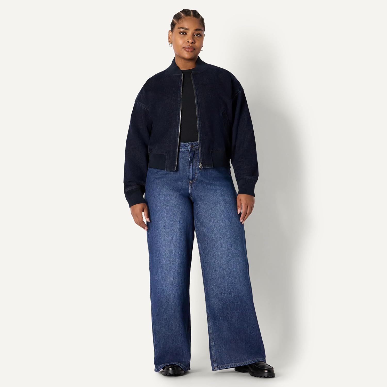 image:imageAmazon Essentials Womens RelaxedFit Denim Bomber JacketRinse Denim