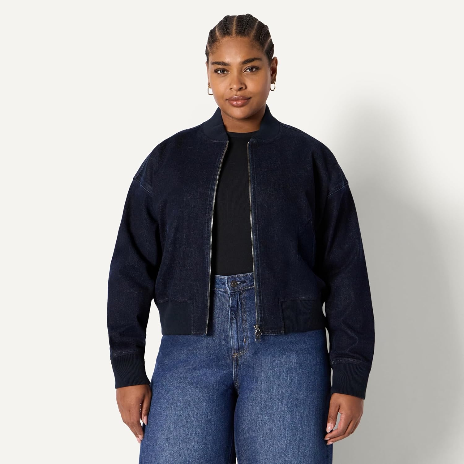image:imageAmazon Essentials Womens RelaxedFit Denim Bomber JacketRinse Denim