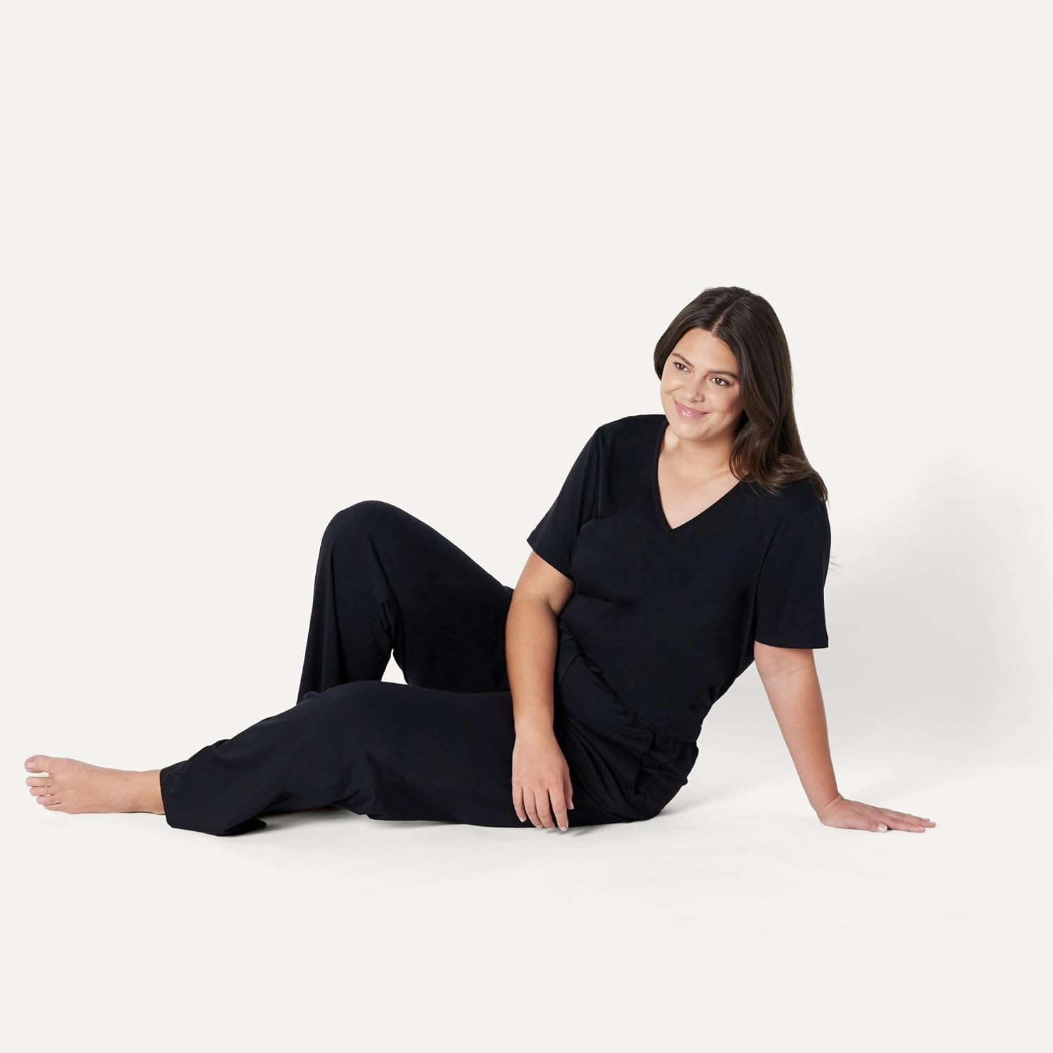 image:imageAmazon Essentials Womens Soft Cotton Modal Short Sleeve TShirt and Pant Pajama SetBlack