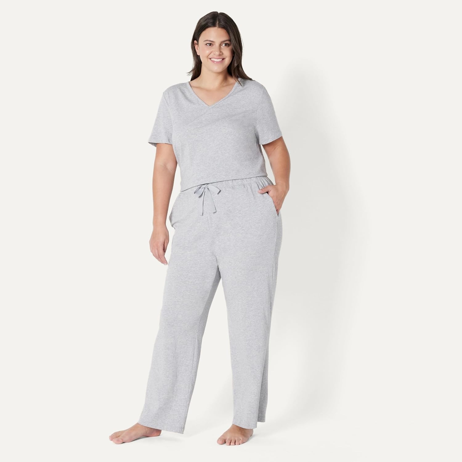 image:imageAmazon Essentials Womens Soft Cotton Modal Short Sleeve TShirt and Pant Pajama SetMedium Grey Heather