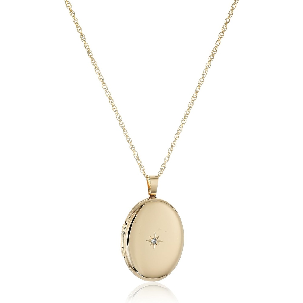 image:imageAmazon Essentials 14k GoldFilled Polished Oval Pendant Locket Necklace with Genuine 001 cttw Diamond 18