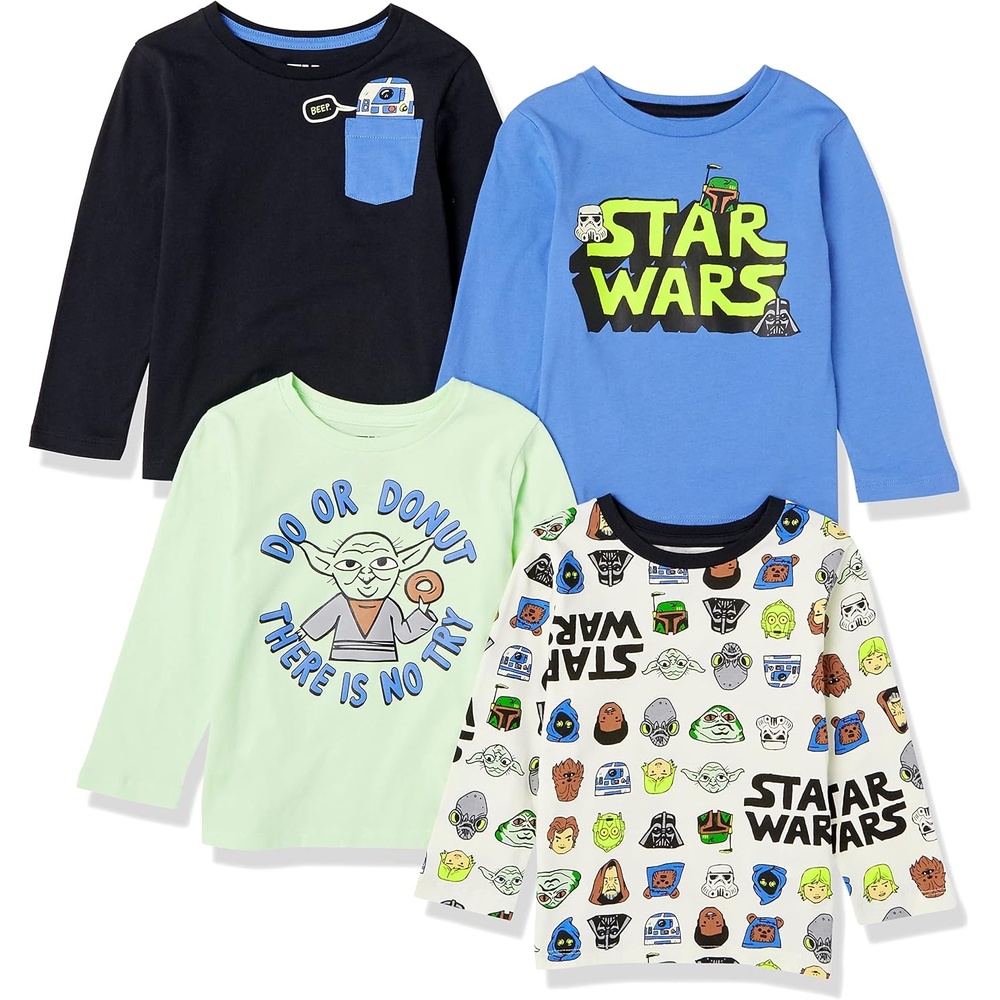 image:imageAmazon Essentials Disney Marvel Star Wars Boys and Toddlers LongSleeve TShirts Previously Spotted Zebra Pack of 4Star Wars Logo