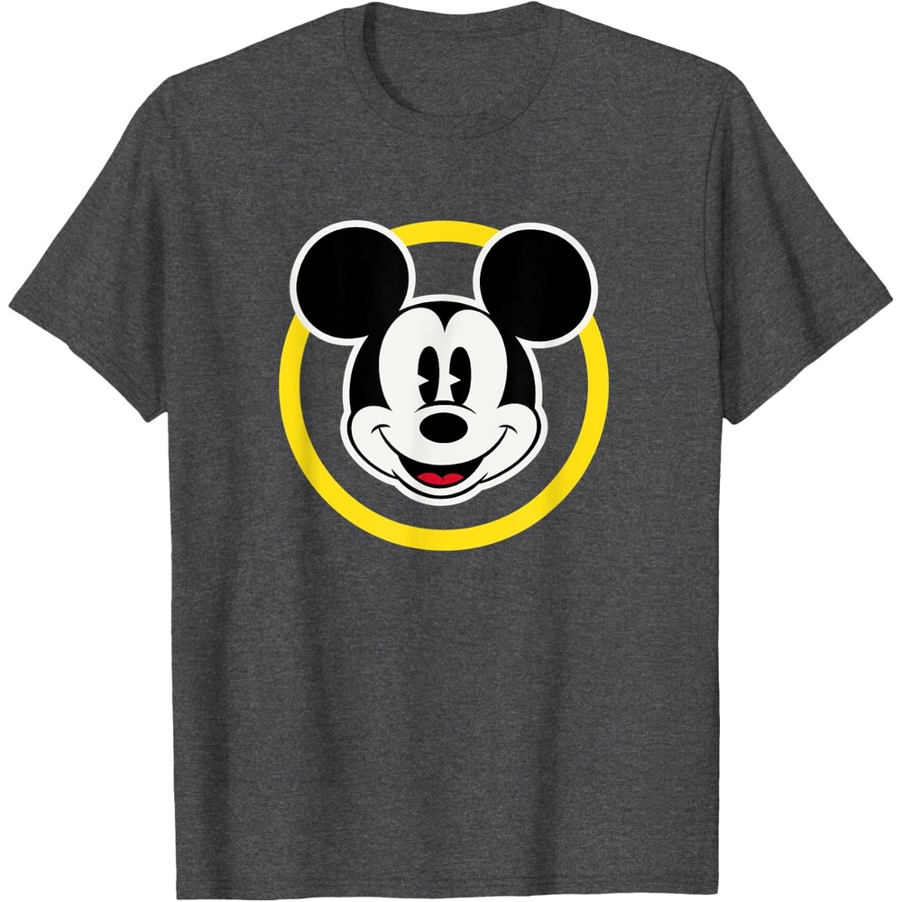 image:imageAmazon Essentials Disneyland Shirts Disney Smiling Mickey TShirt Classic Comfort Fit Yellow Circle Design Mens Black SmallDark Heather Grey