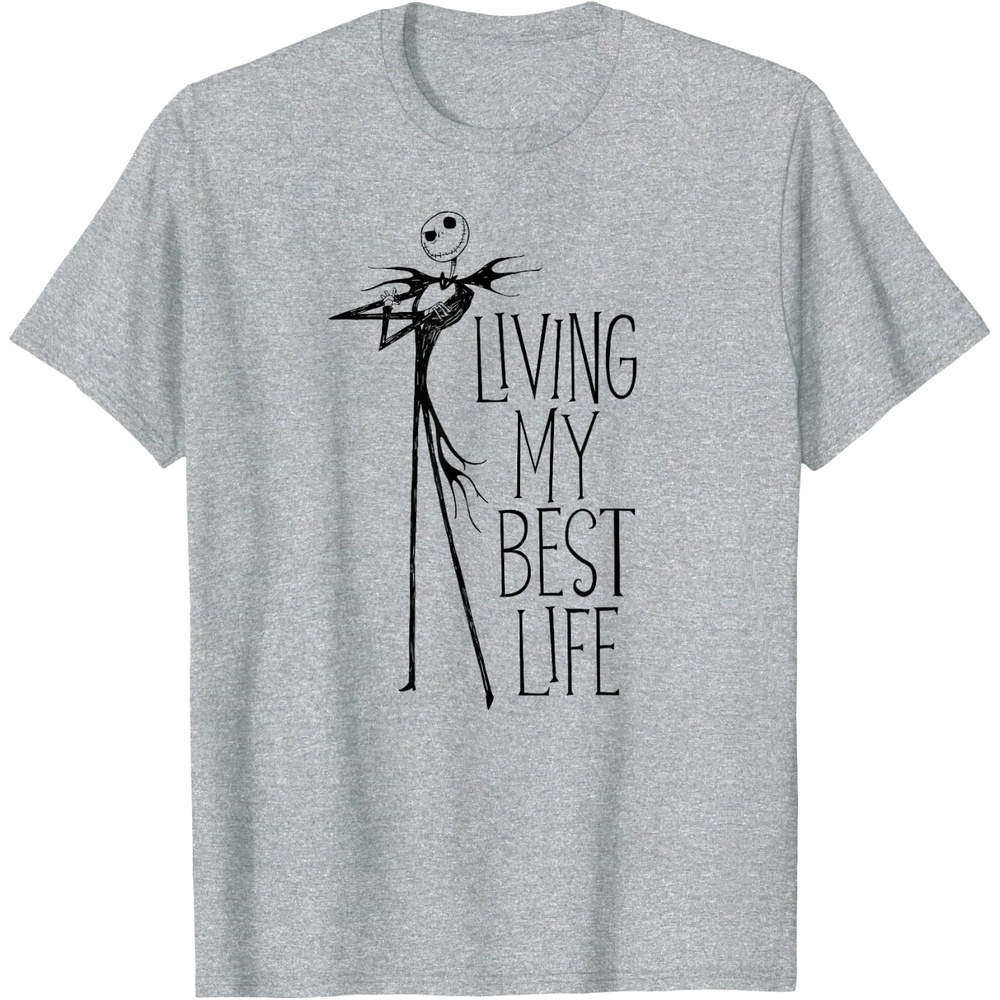 image:imageAmazon Essentials Mens Nightmare Before Christmas Jack Living My Best Life Graphic TShirt White SmallHeather Grey