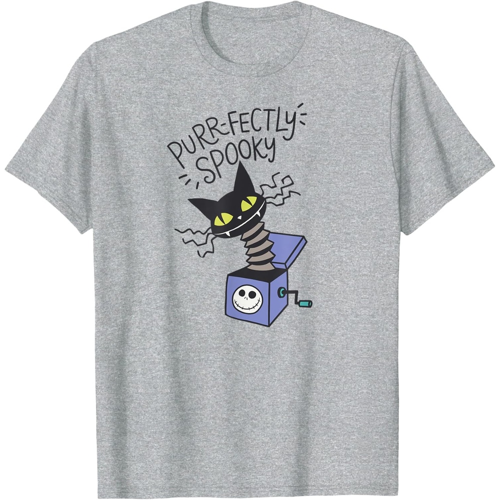 image:imageAmazon Essentials Mens Nightmare Before Christmas Purrfectly Spooky Cat in the Box TShirt White Graphic Print SmallHeather Grey